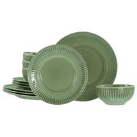 Tafelservice Celadon Grün Steinzeug, 4 Pers., 12-Teilig - Salbeigrün, Basics, Keramik - Creatable