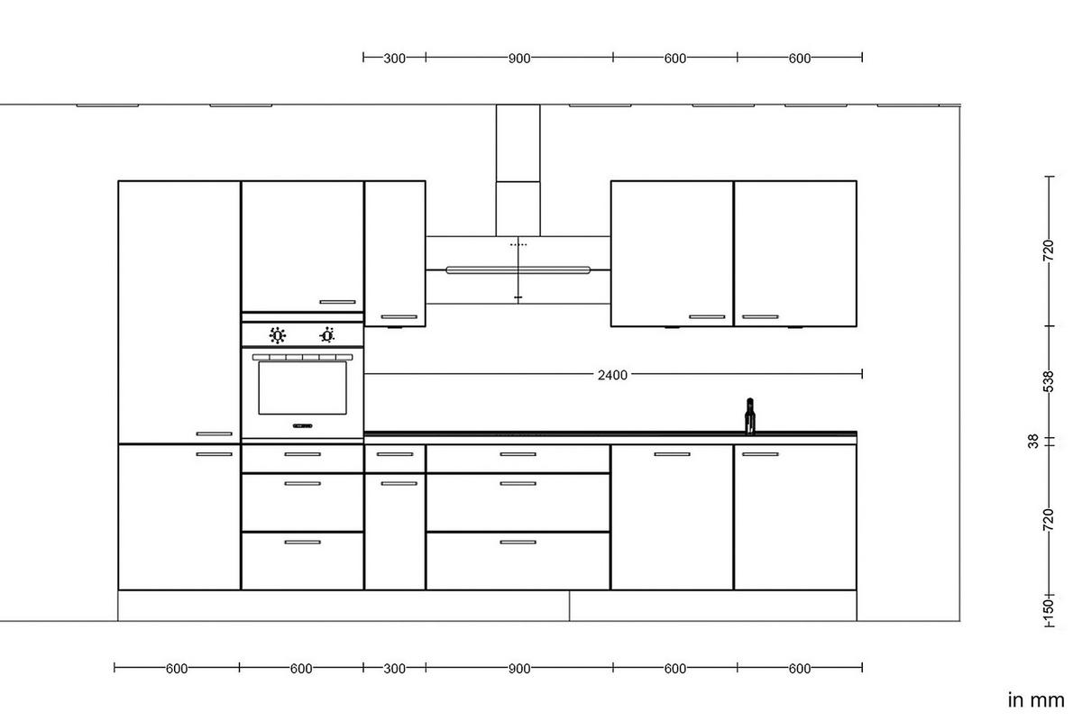 Kuchynská linka 360 cm, bridl.šedý betón/bridl.šedá - farba ušľachtilej ocele/bridlicová, Modern, kov/kompozitné drevo (360cm) - Nobilia