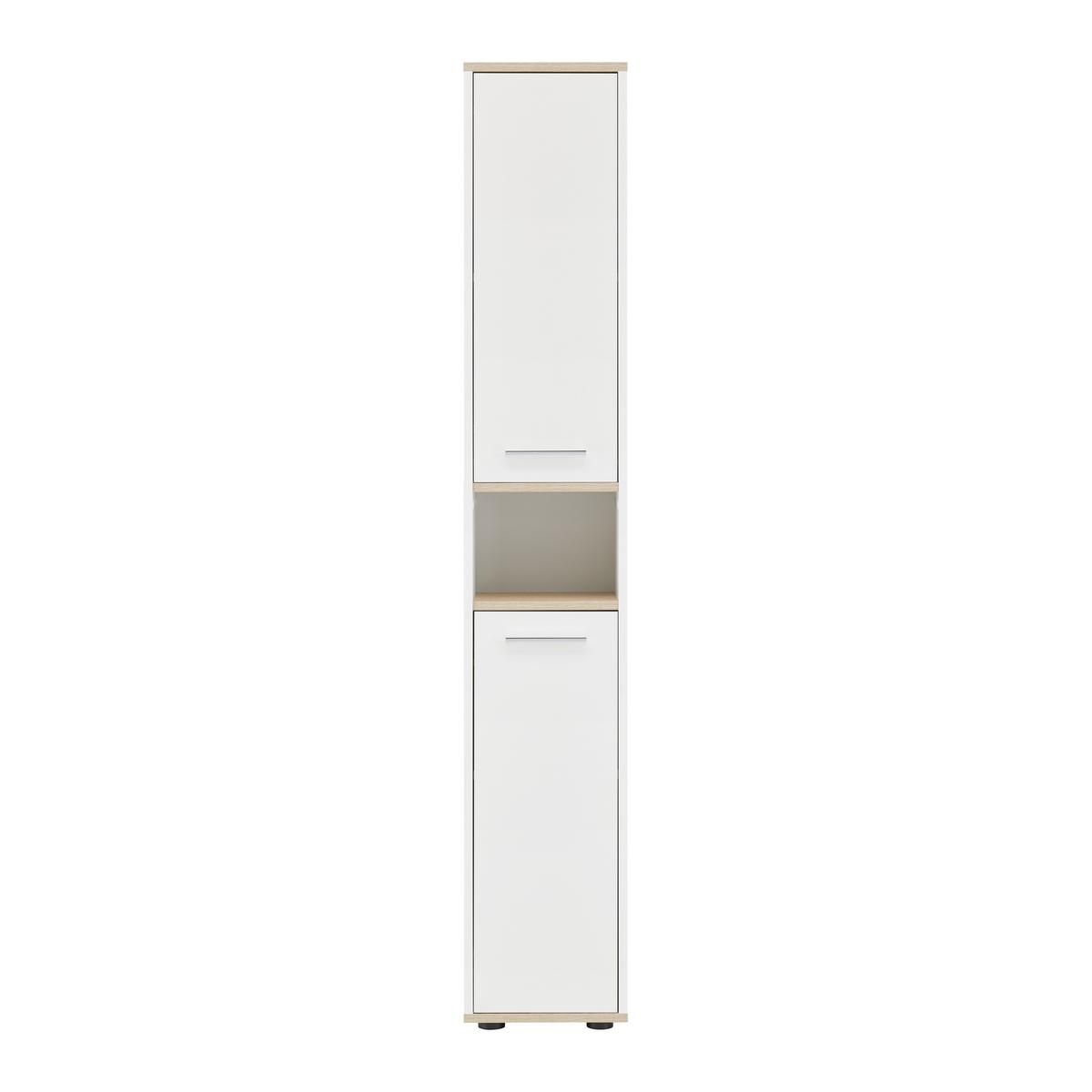 Hochschrank mit Offenem Fach Yasmin B:30cm Weiß/Eiche Dekor - Eichefarben/Schwarz, Basics, Holzwerkstoff (30/175/28,3cm) - MID.YOU