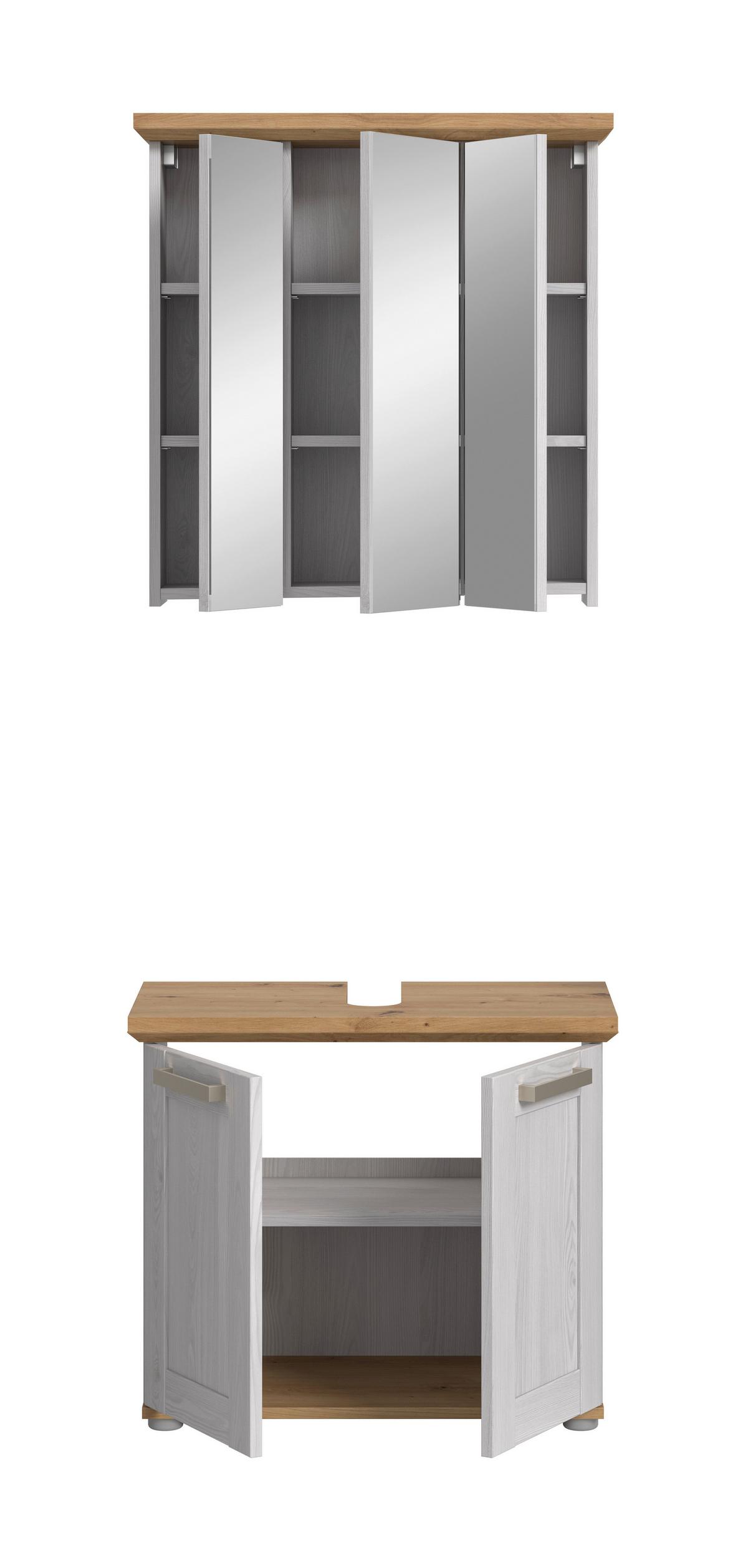 Badezimmer Verona Lärchefarben/Eiche D. B: 69cm - Silberfarben/Lärchefarben, Trend, Glas/Holzwerkstoff (69cm) - MID.YOU