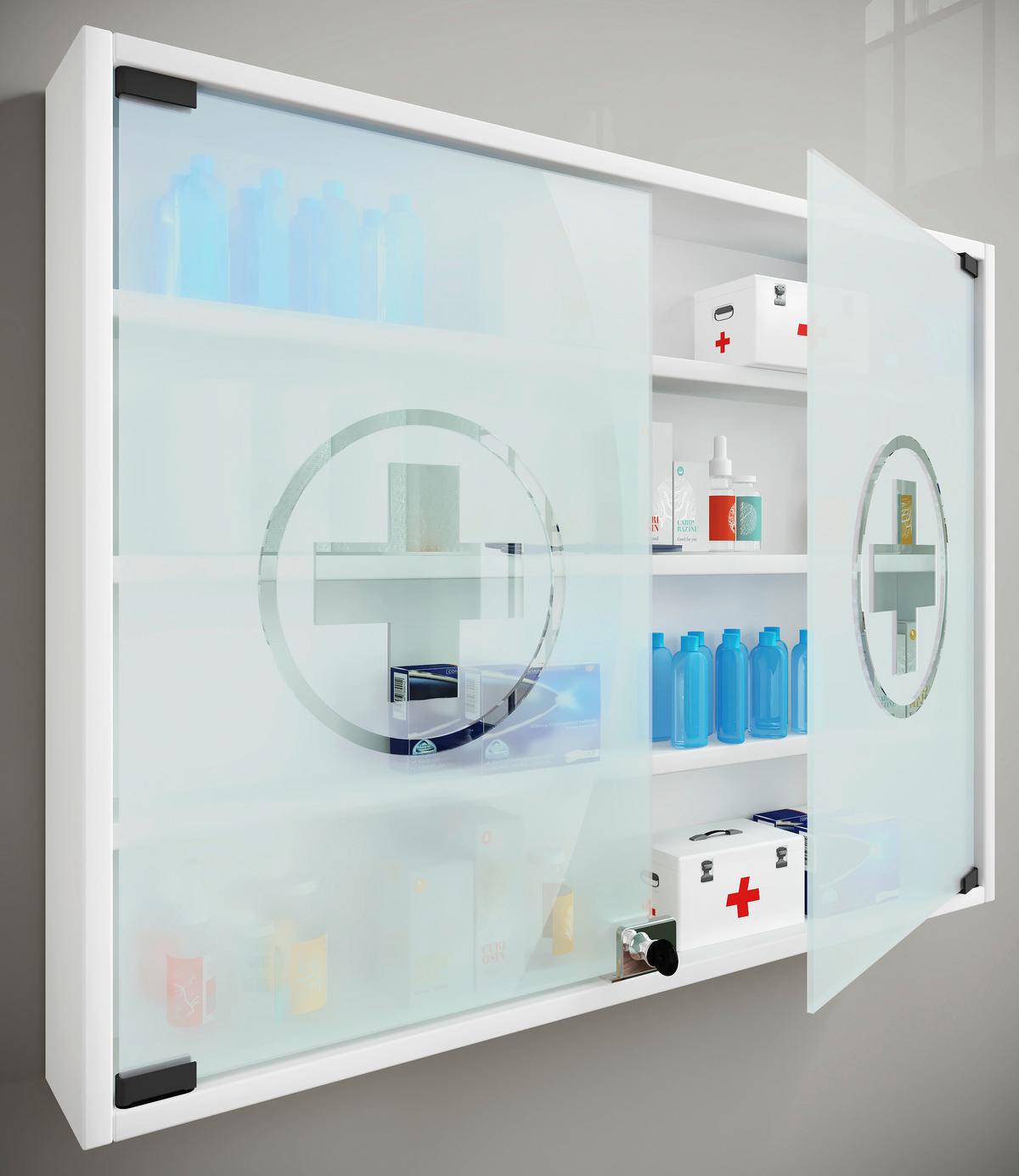 Medizinschrank Hustila Weiß B: 80 Cm - Weiß, MODERN, Glas/Holzwerkstoff (80/60/10cm) - MID.YOU