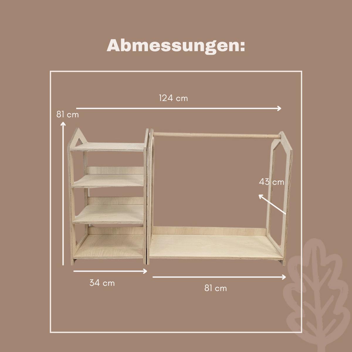 Montessori Garderobe für Kleinkinder - Birkefarben, Basics, Holz (124/43/81cm) - CLIFF