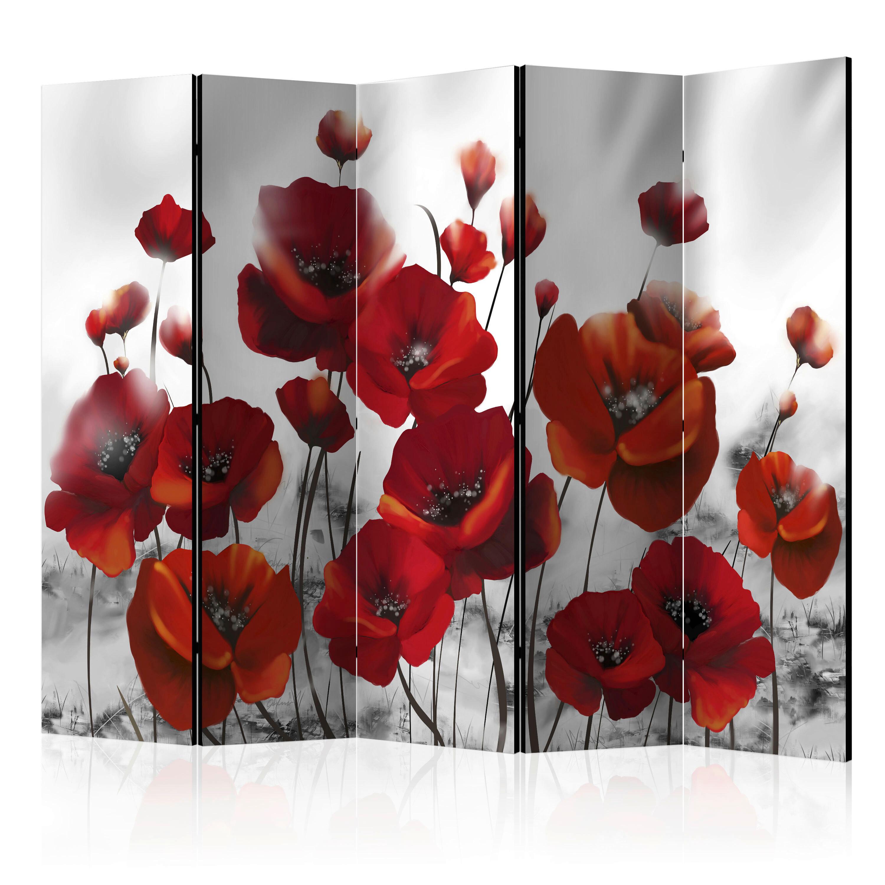 PARAVENT Rot Hellgrau B: 225 cm - Rot/Hellgrau, Basics, Holz/Textil (225/172/3cm) - artgeist