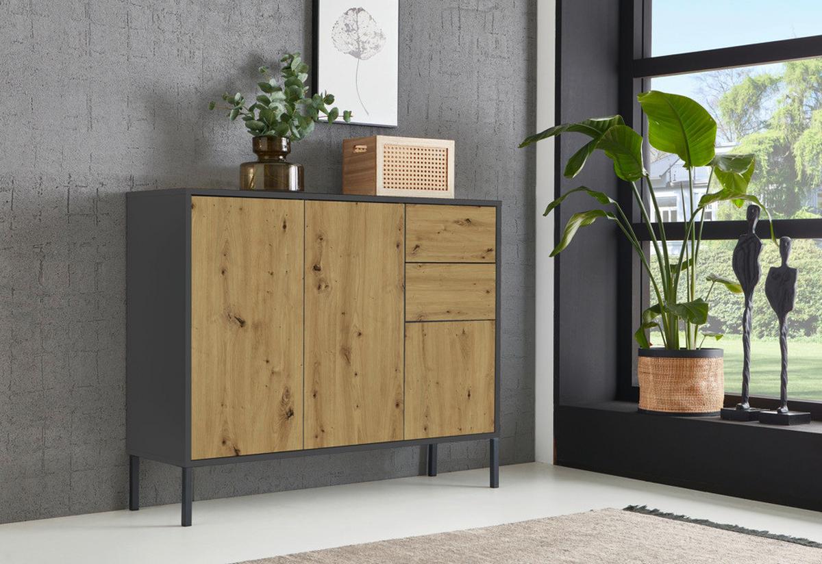 Sideboard Mailand Anthr./eiche Dekor B: 263,5cm - Anthrazit/Eiche Artisan, MODERN, Holzwerkstoff (263,5/86/33cm) - MID.YOU