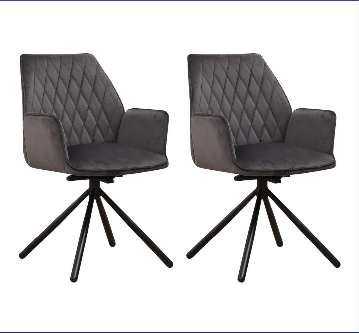 Armlehnstuhl-set Donny Anthrazit B: 57,5 Cm - Anthrazit/Schwarz, MODERN, Textil/Metall (57,5/92/52cm) - MID.YOU