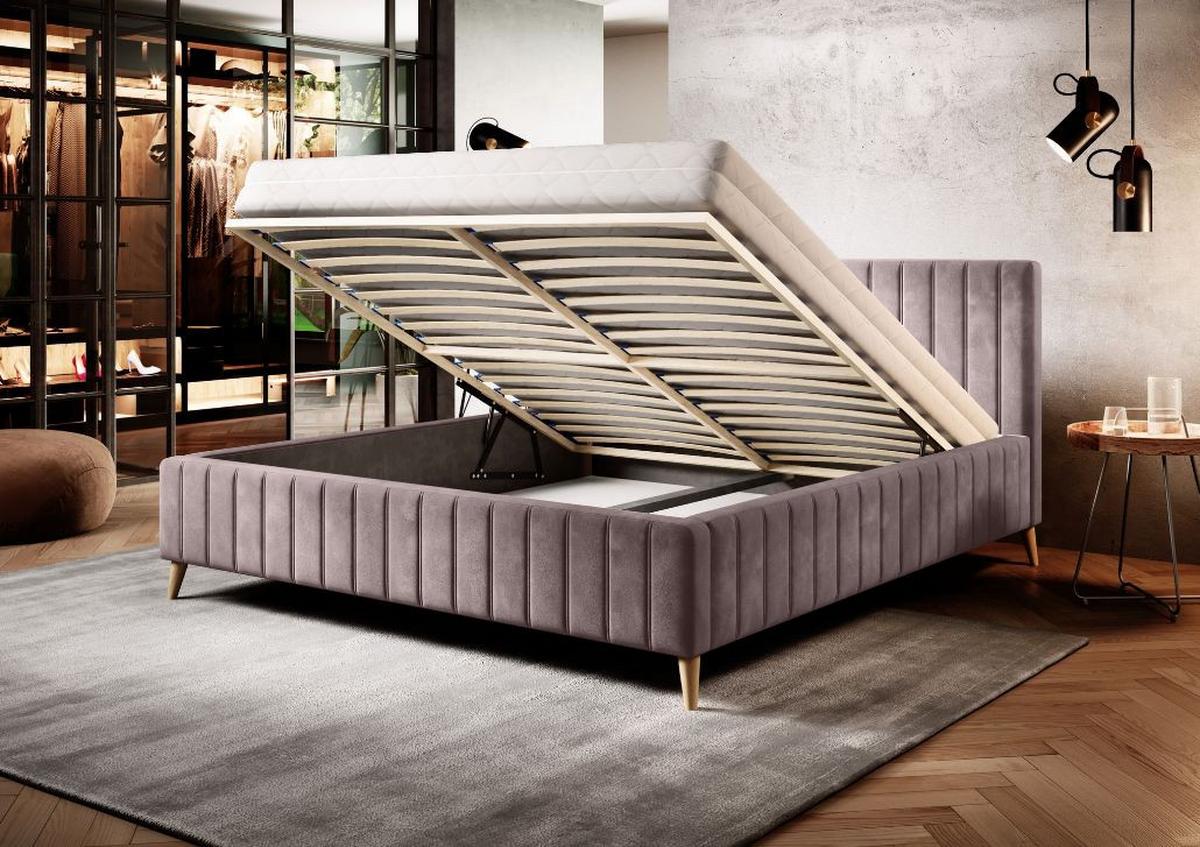 Posteľ Tamina s roštom a úložným priestorom 140x200cm - lila/prírodná farba, Design, drevo/textil (140/200cm)