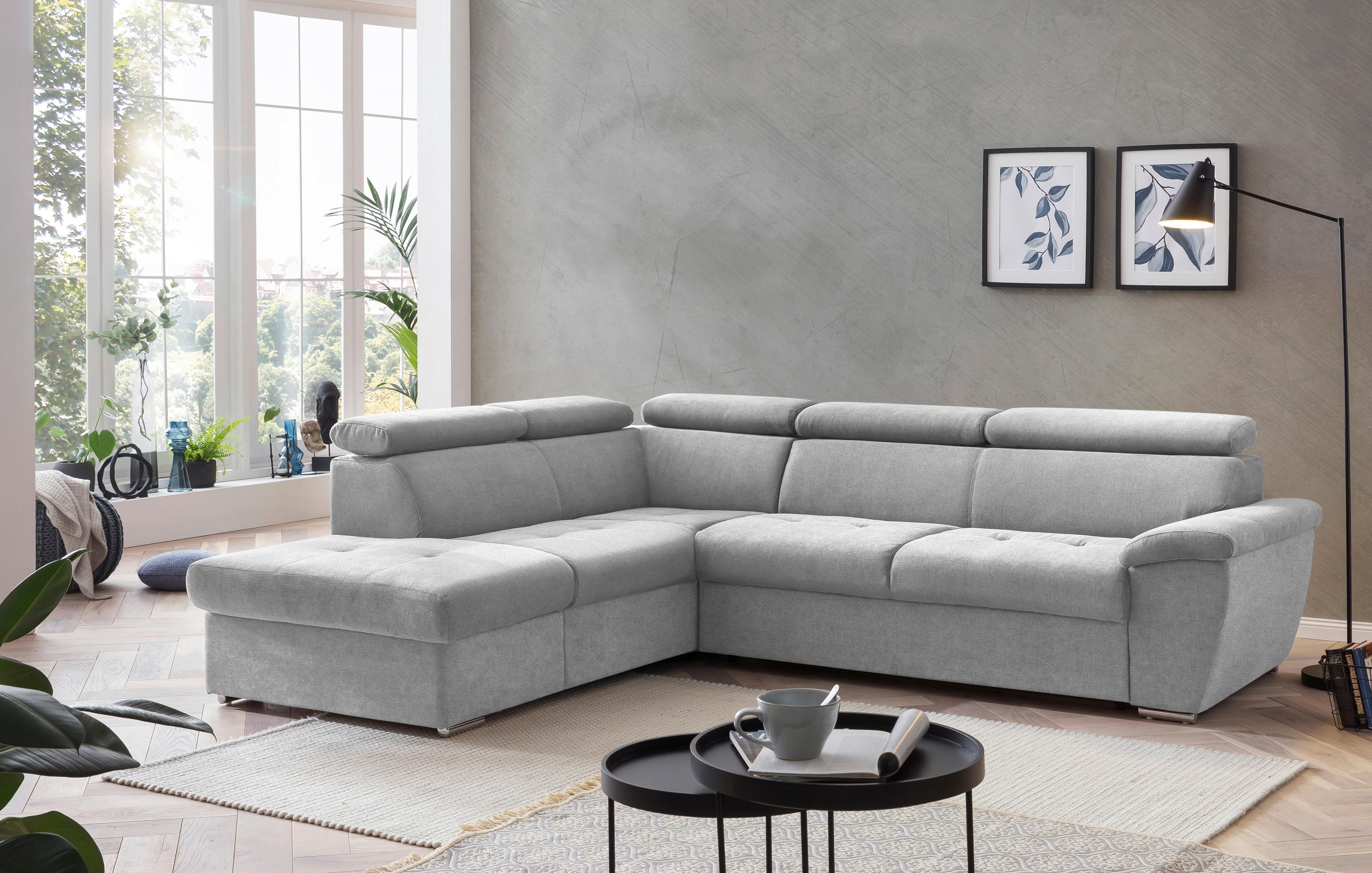 Ecksofa mit Schlaffunktion und Bettkasten Antero Grau - Chromfarben/Schwarz, Design, Textil (216/262cm) - Livetastic