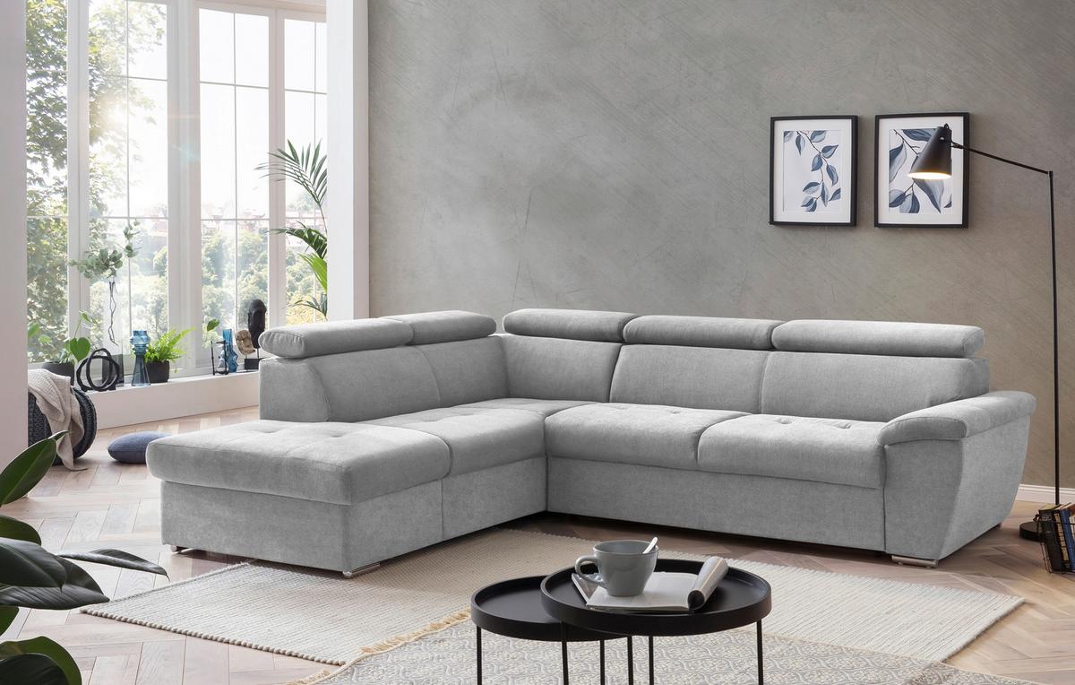 Ecksofa mit Schlaffunktion und Bettkasten Antero Grau - Chromfarben/Schwarz, Design, Textil (216/262cm) - Livetastic