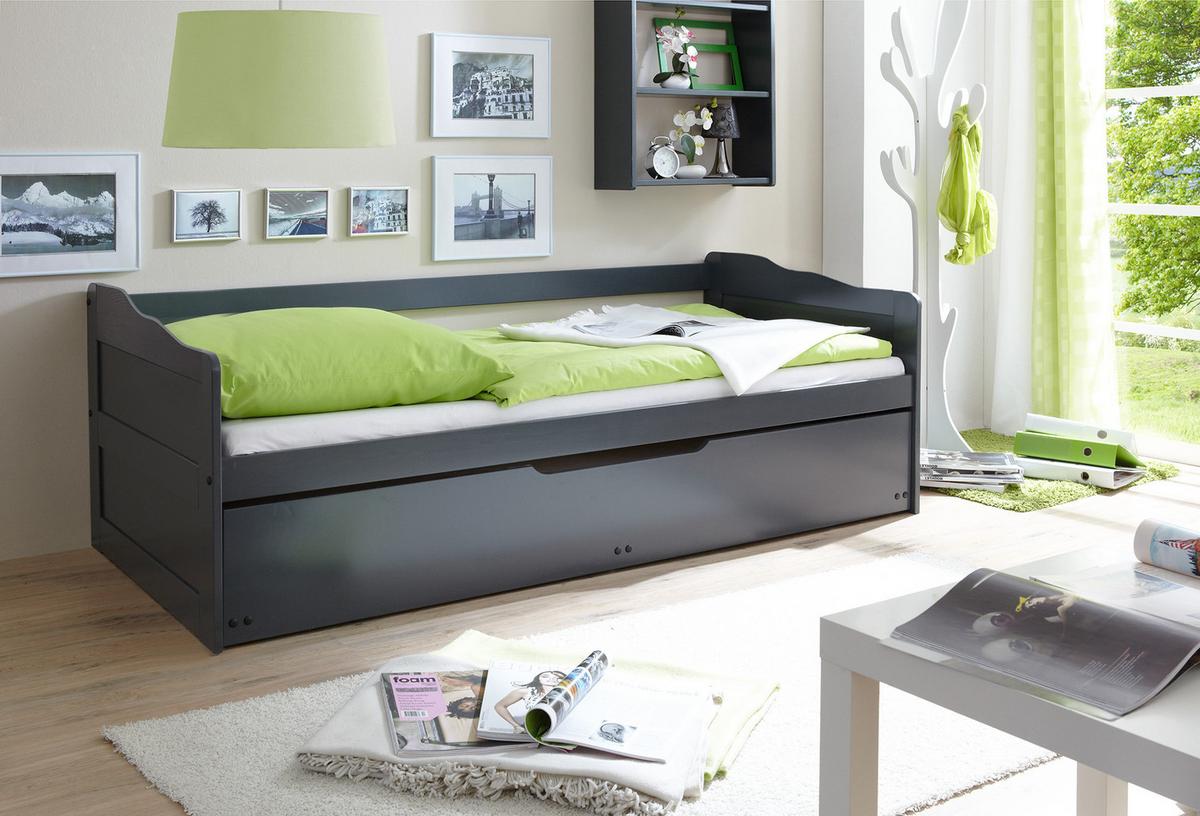 Ausziehbett Echtholz Massiv 90x200 Marianne, Grau - Grau, Natur, Holz/Kunststoff (90/200cm) - MID.YOU