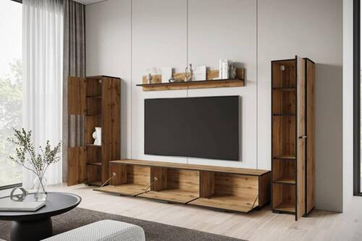 Wohnwand 4 Tlg. Bogota Xl Wotan Eiche Dekor - Eiche Wotan/Schwarz, Basics, Holzwerkstoff (240/130/31cm) - MID.YOU