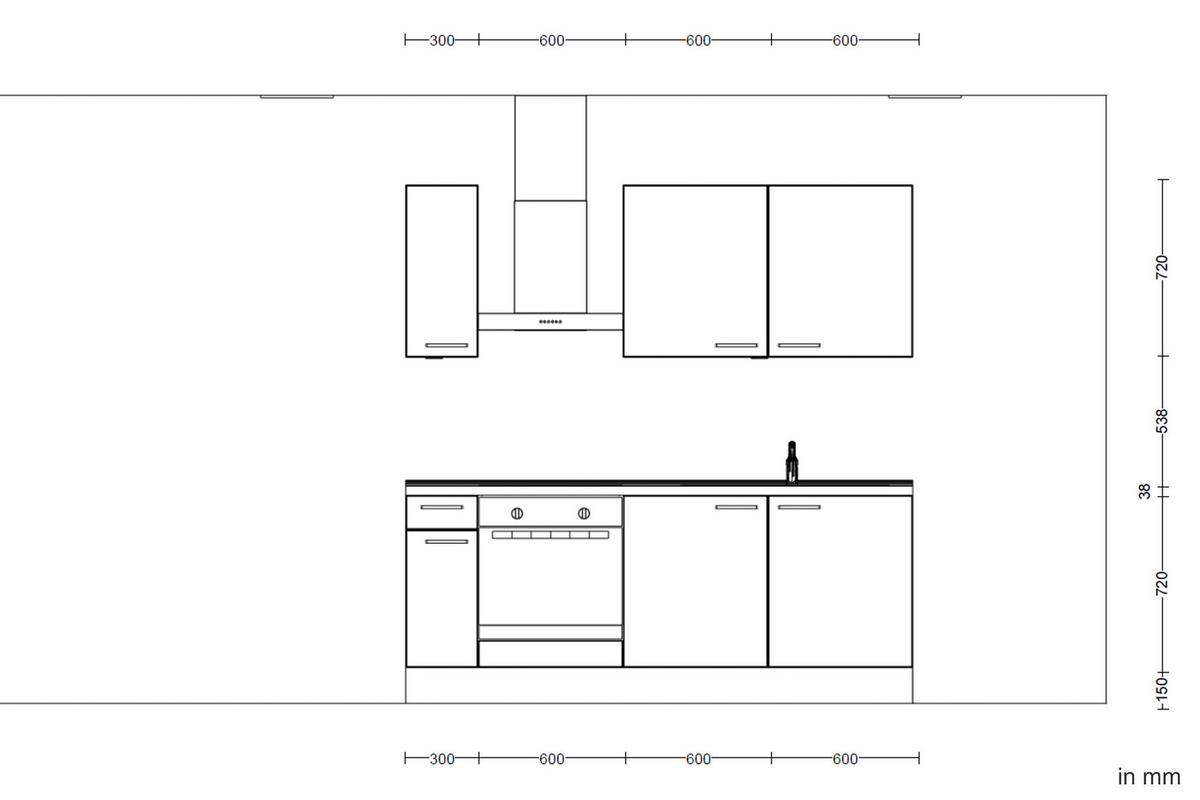 Kuchyňská linka 210 cm, kamenná sivá - šedá/černá, Moderní, kov/kompozitní dřevo (210cm) - Nobilia