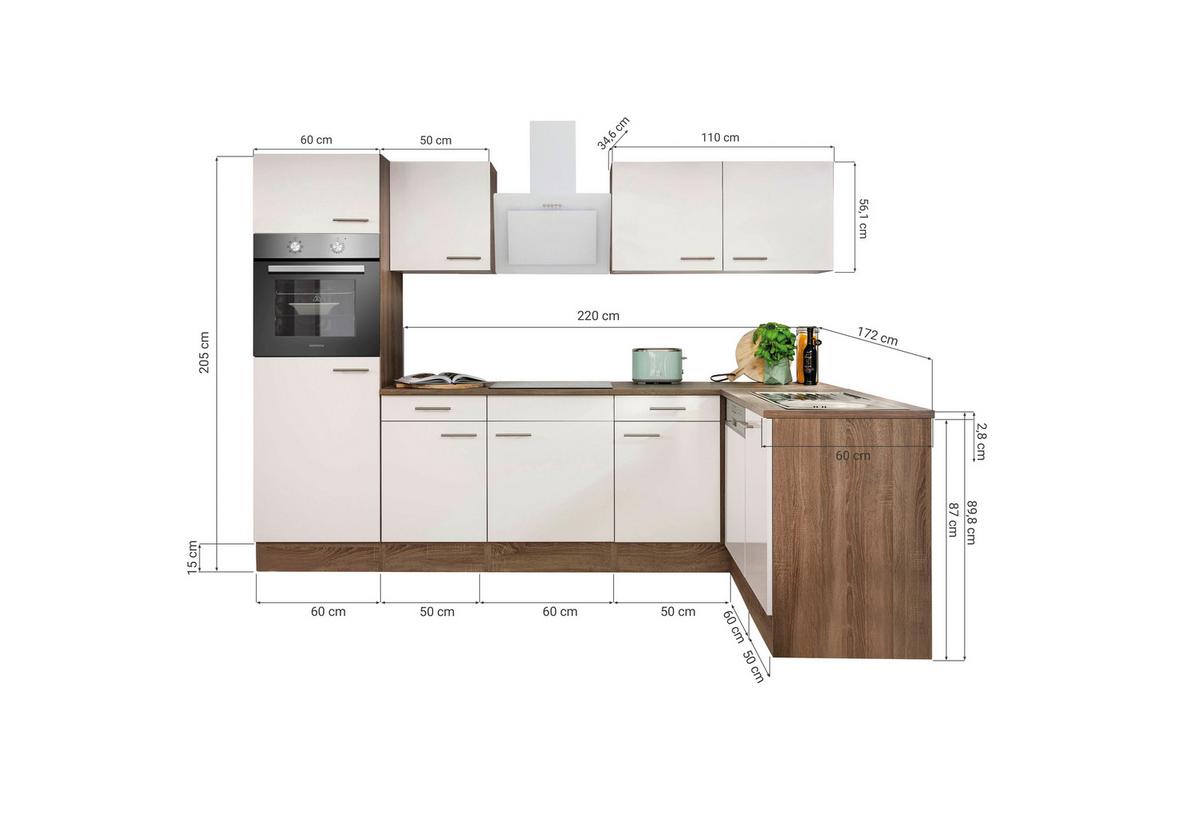 Eckküche Oliver L-Küchenblock 280 Cm - Eichefarben/Grau, Basics, Holzwerkstoff (280/172cm) - Respekta