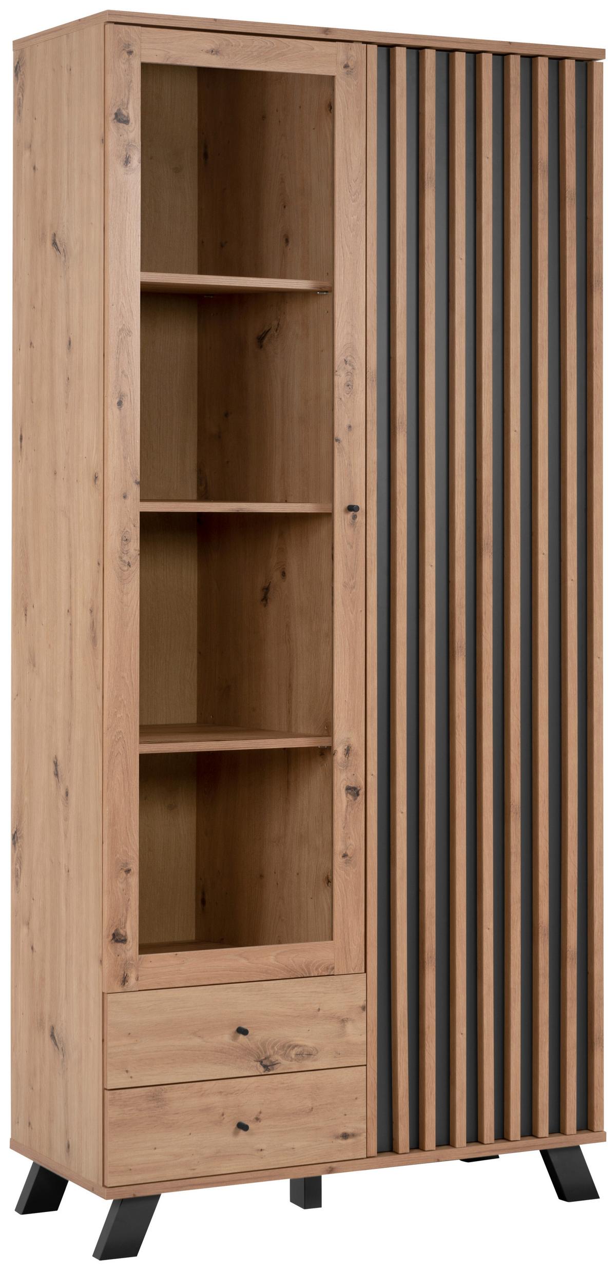 Vitrine Medan B: 92 cm Anthrazit/Eiche Dekor - Anthrazit/Eiche Artisan, LIFESTYLE, Glas/Holzwerkstoff (92/198/40cm) - MID.YOU