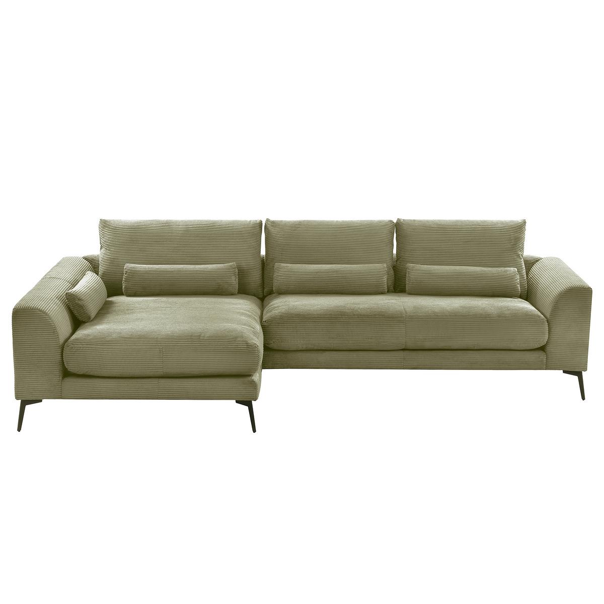 Ecksofa Berlin Cord Olivgrün 172x313 cm - Schwarz/Olivgrün, Design, Textil (172/313cm) - P & B