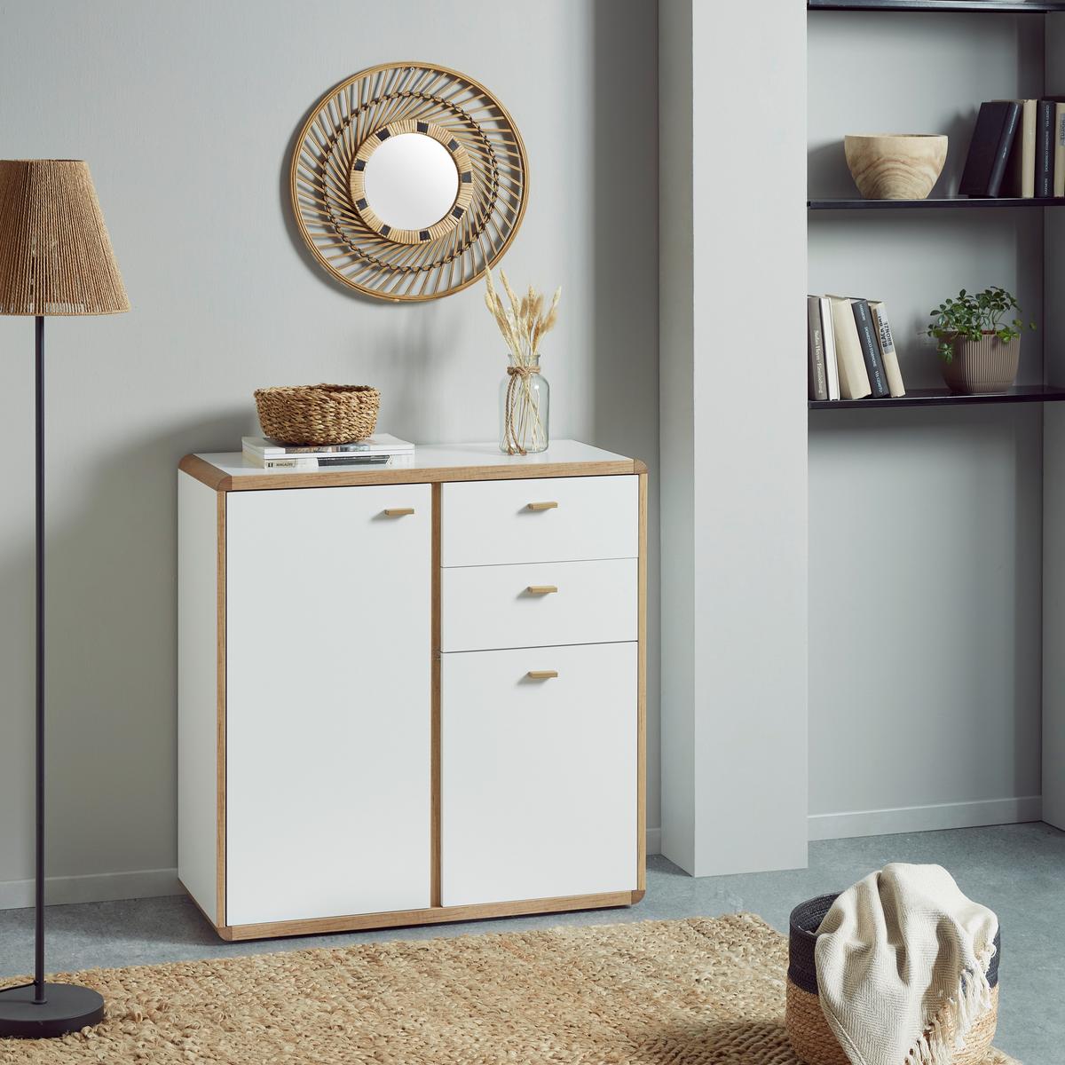 Kommode B: 86 cm Ronda Weiß/Eiche Dekor - Eichefarben/Weiß, MODERN, Holzwerkstoff (86/91/39cm)