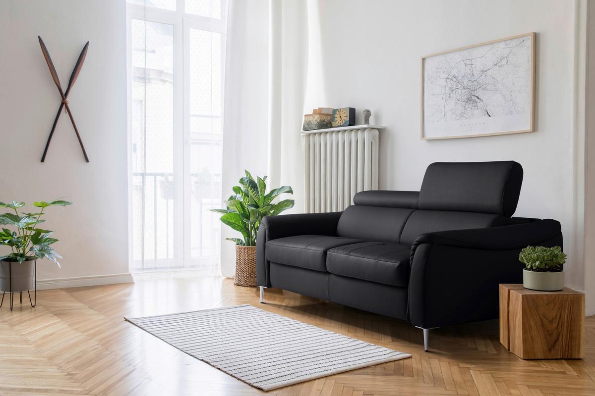 Schlafsofa Pafos Schwarz Lederlook, Rindsleder B: 203cm - Schwarz, Design, Leder/Textil (203/77-98/103cm) - MID.YOU