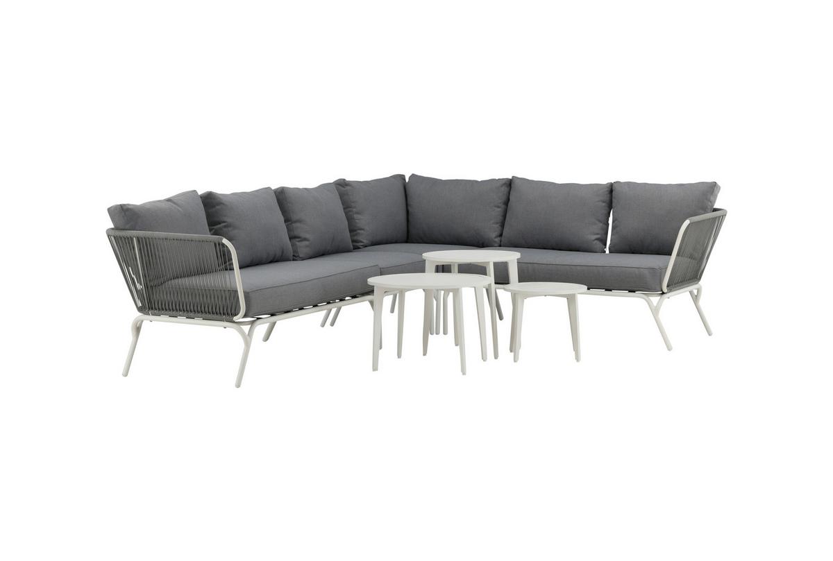 Loungegarnitur 4-tlg Roxo Metall/textil Mit Kissen - Weiß/Grau, KONVENTIONELL, Textil/Metall - Gardenson