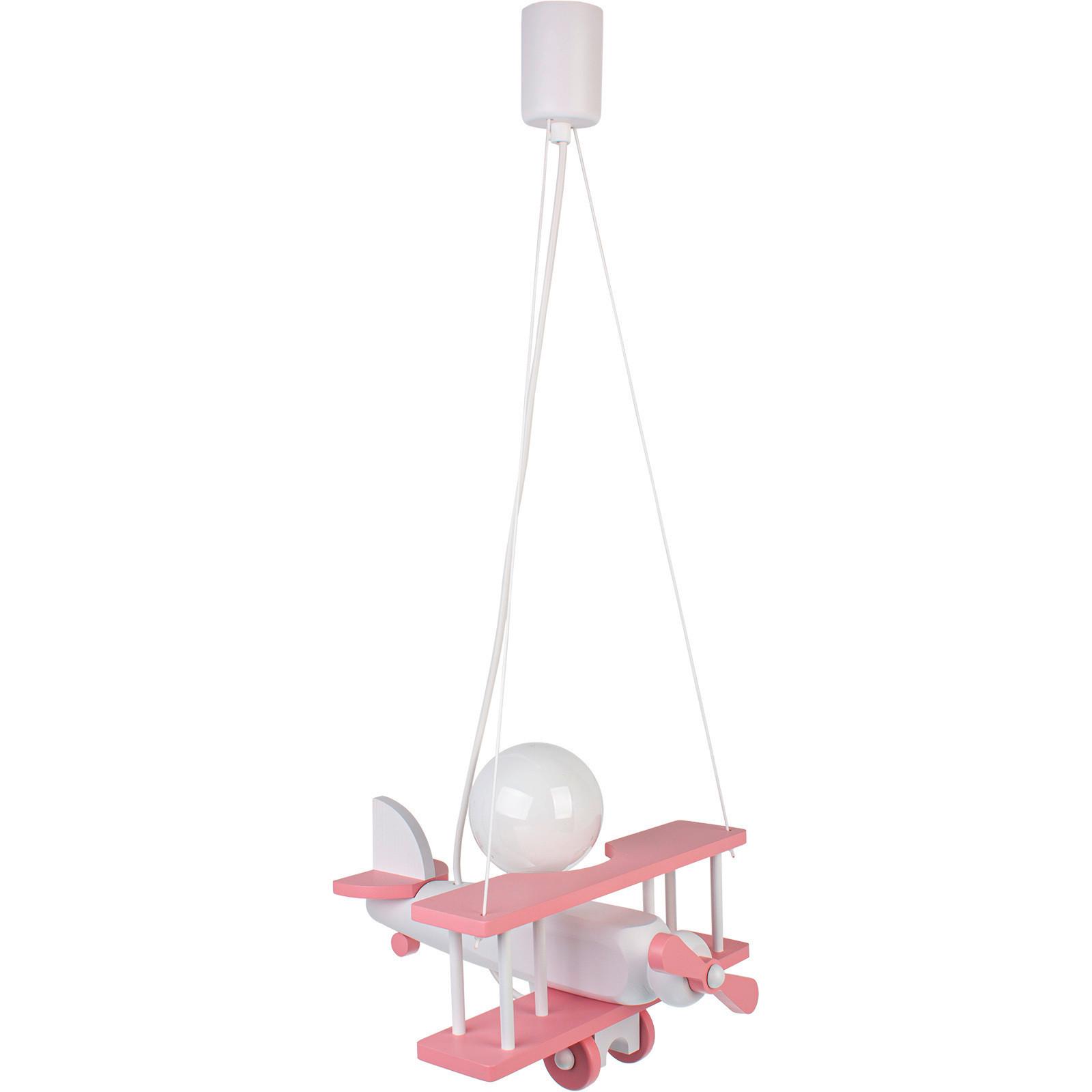 Kinderhängeleuchte Flugzeug H: 75 cm 1-Flammig - Weiß/Rosa, KONVENTIONELL, Holz (29/31/75cm)