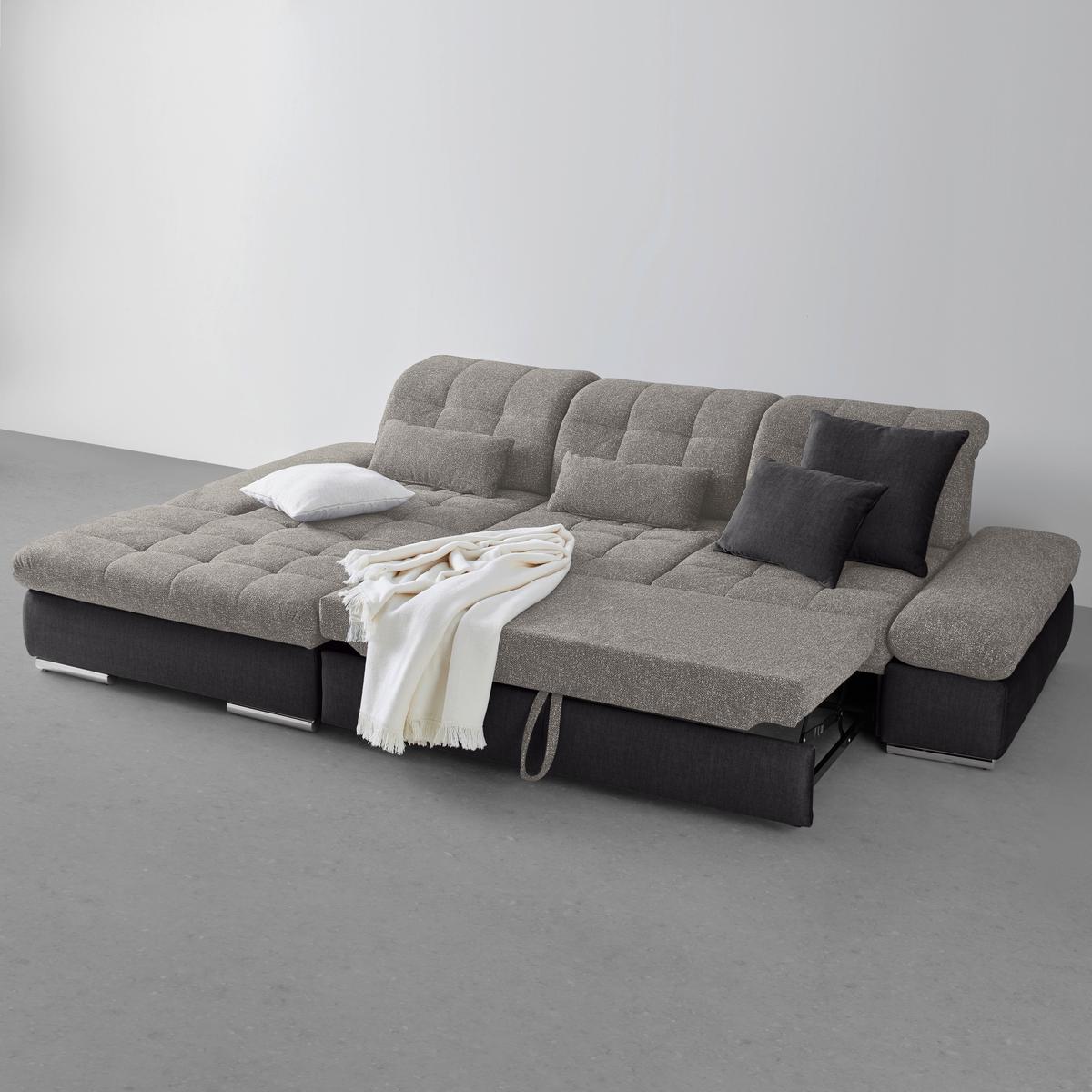Rohová sedačka SANFINO, ľavá, tmavosivá / strieborná - chrómová/strieborná, Konventionell, kov/drevo (199/79-96/305cm) - Premium Living