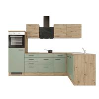 Rohová kuchyň CARA bez spotřebičů, 280x170 cm - černá/zelená, Konvenční, kov/kompozitní dřevo (280/170cm)