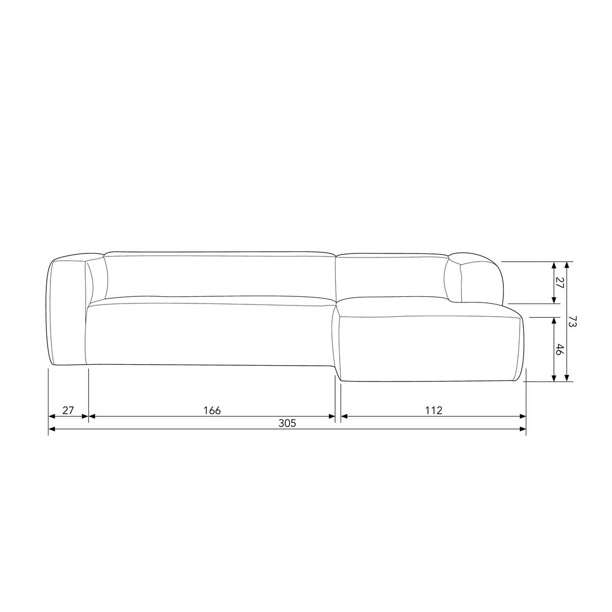 Ecksofa Bean Naturfarben S: 305x175cm - Schwarz/Naturfarben, Design, Textil (305/175cm) - Livetastic