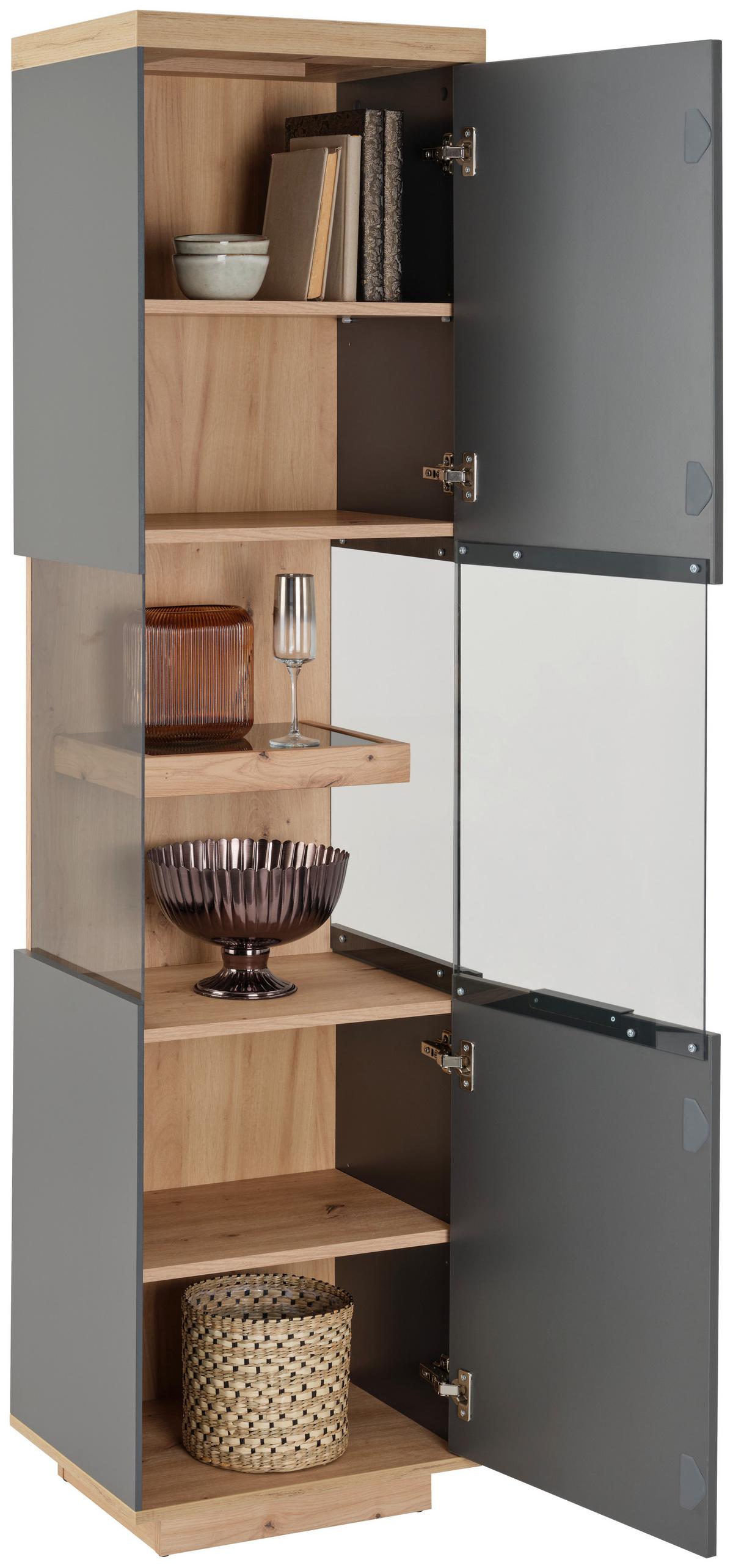 Vitrine Jake Anthrazit/Eiche Dekor B:45,7cm - Anthrazit/Eiche Artisan, Trend, Glas/Holzwerkstoff (45,7/187/38cm)