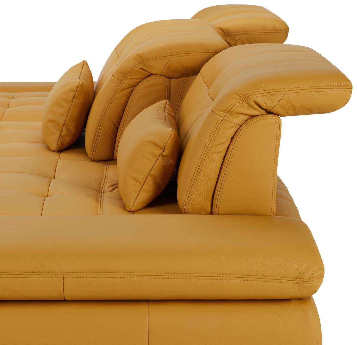 Rohová sedačka SANFINO, ľavá, kari žltá pravá koža - chrómová/kari žltá, Konventionell, kov/koža (199/305cm) - Premium Living