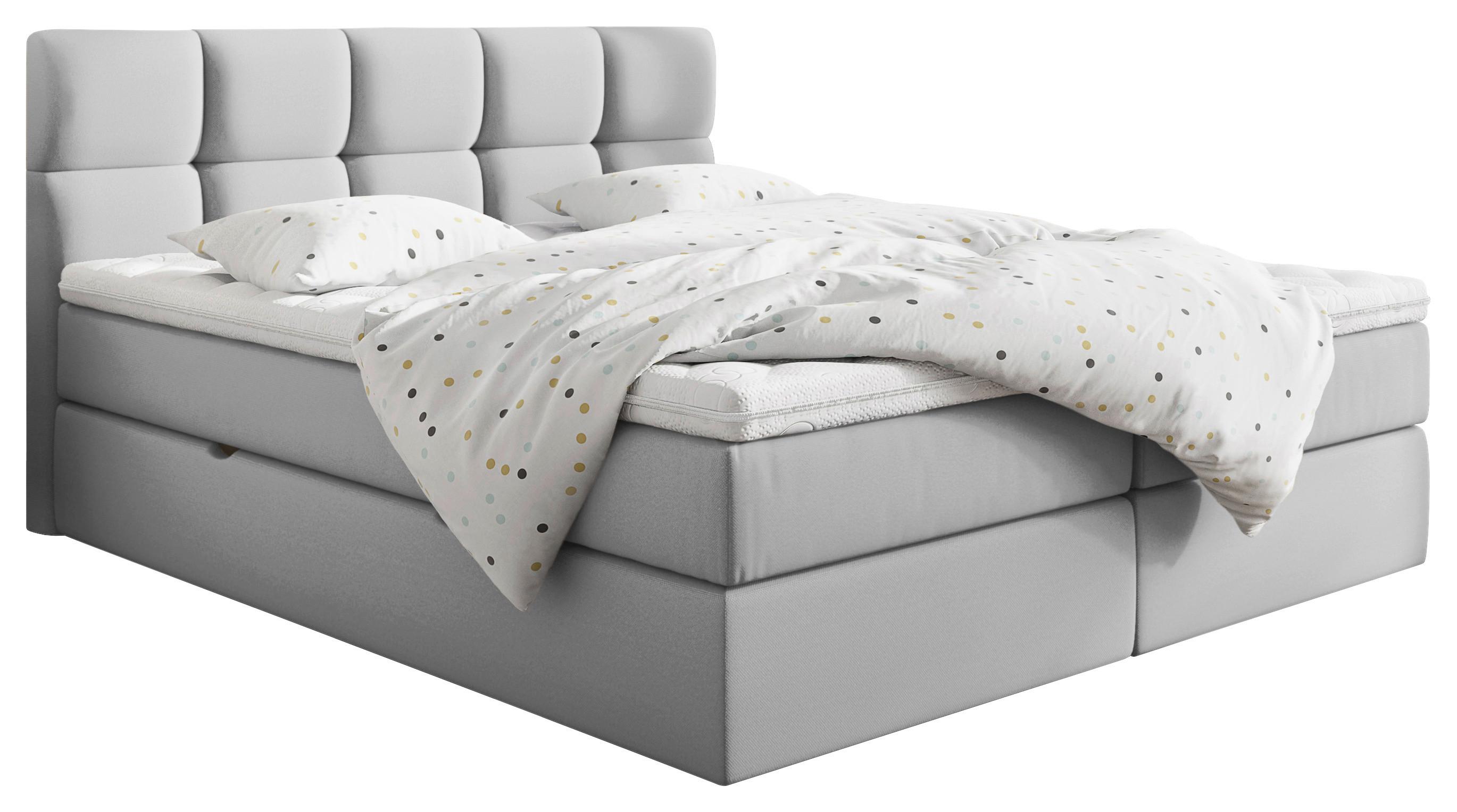 Boxspringbett mit Topper 180x200cm Lorie Hellgrau - Hellgrau/Schwarz, LIFESTYLE, Holz/Holzwerkstoff (180/200cm) - Livetastic