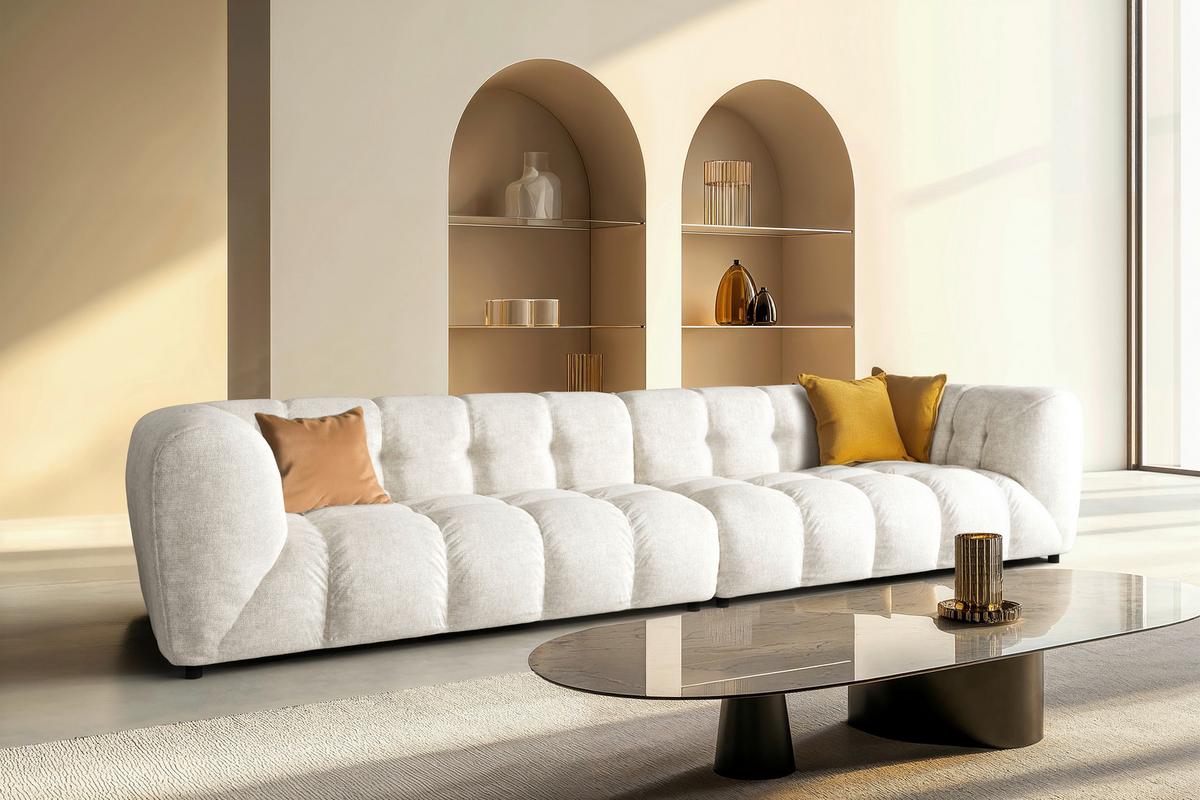 Bigsofa Trillum Creme B: 406 cm - Creme/Schwarz, KONVENTIONELL, Textil (406/79/107cm) - Livetastic