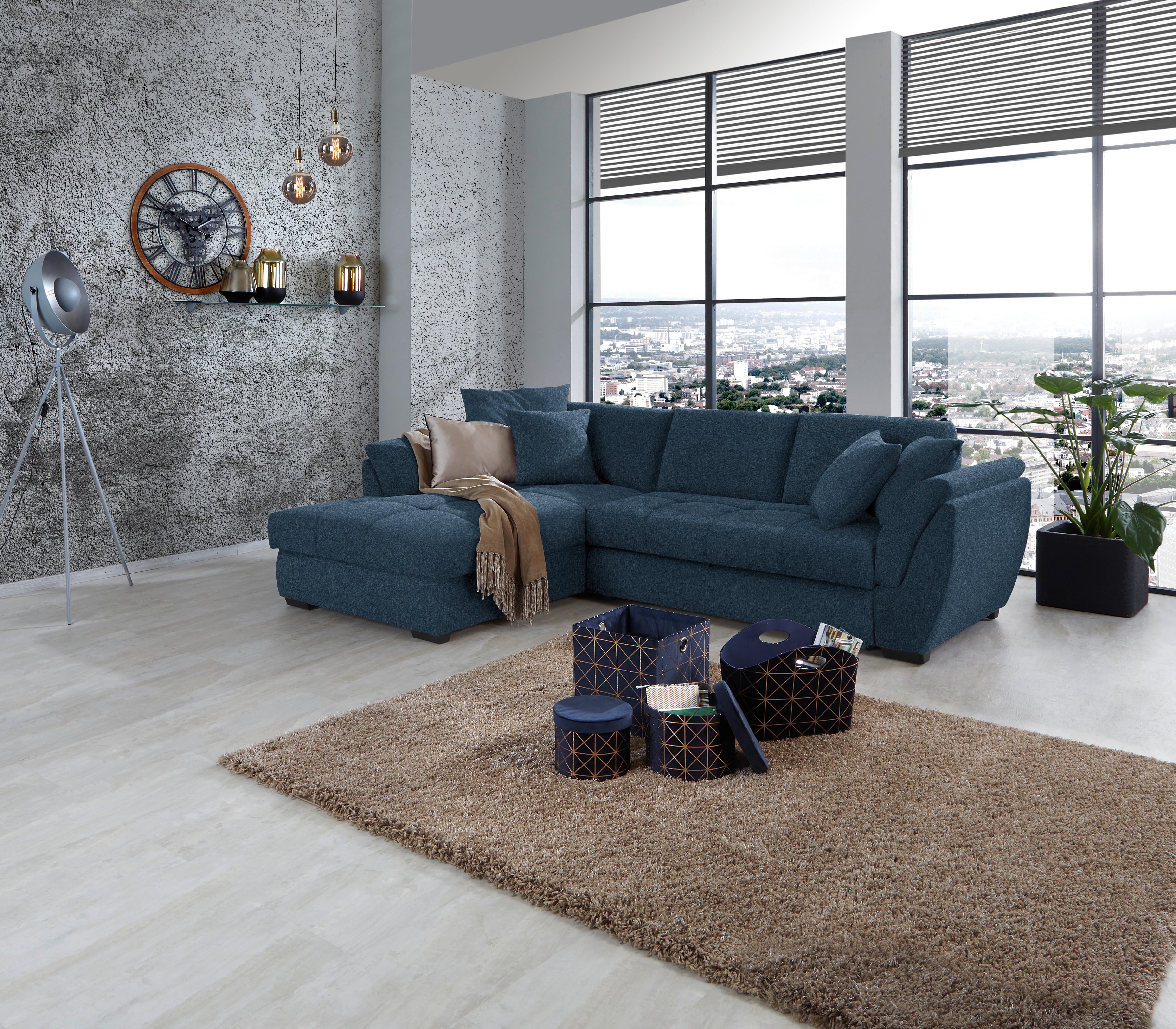 Ecksofa Berisso - Schwarz/Dunkelblau, Design, Textil (187/278cm) - Ondega