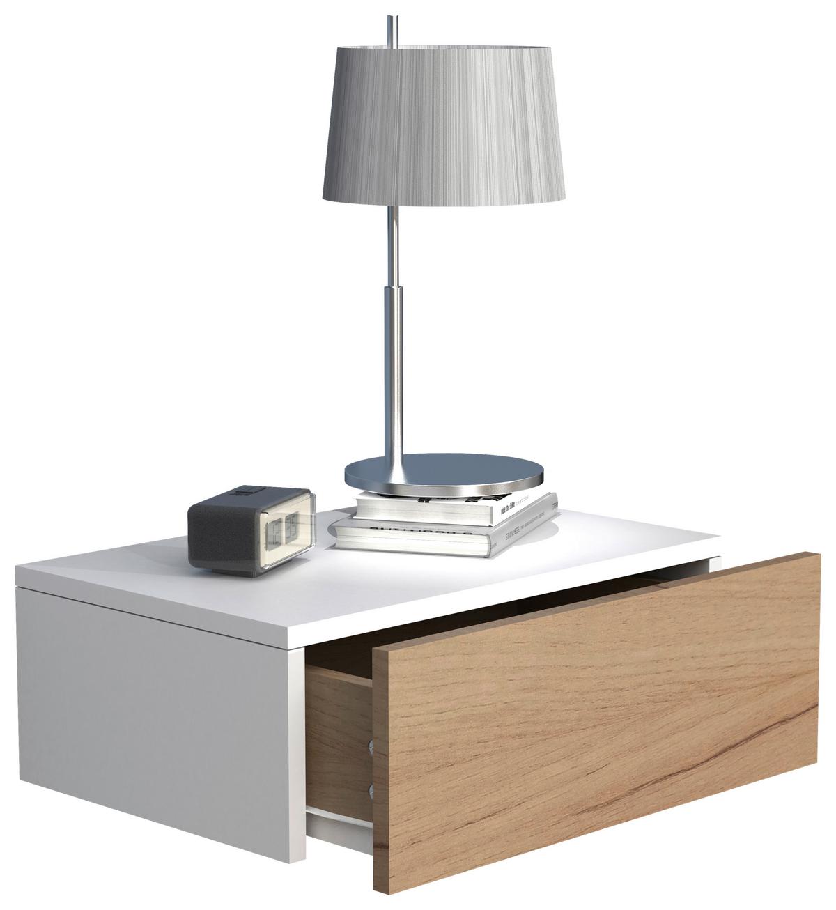 Nachtkästchen Usal M B: 45 Cm Weiß/eiche Dekor - Eichefarben/Weiß, MODERN, Holzwerkstoff (45/15/30cm) - MID.YOU