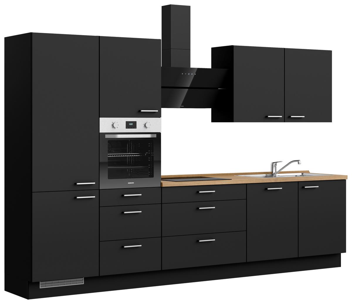 Kuchyňská linka 330 cm, černá matná/ barva dub - černá/barvy dubu, Moderní, kov/kompozitní dřevo (330cm) - Nobilia