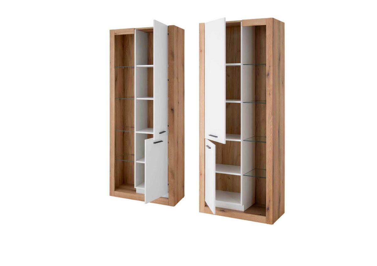 Wohnwand Brixen Weiß/Eichefarben B: 180cm - Eichefarben/Weiß, Design, Glas/Holzwerkstoff (180/195/37cm) - MID.YOU