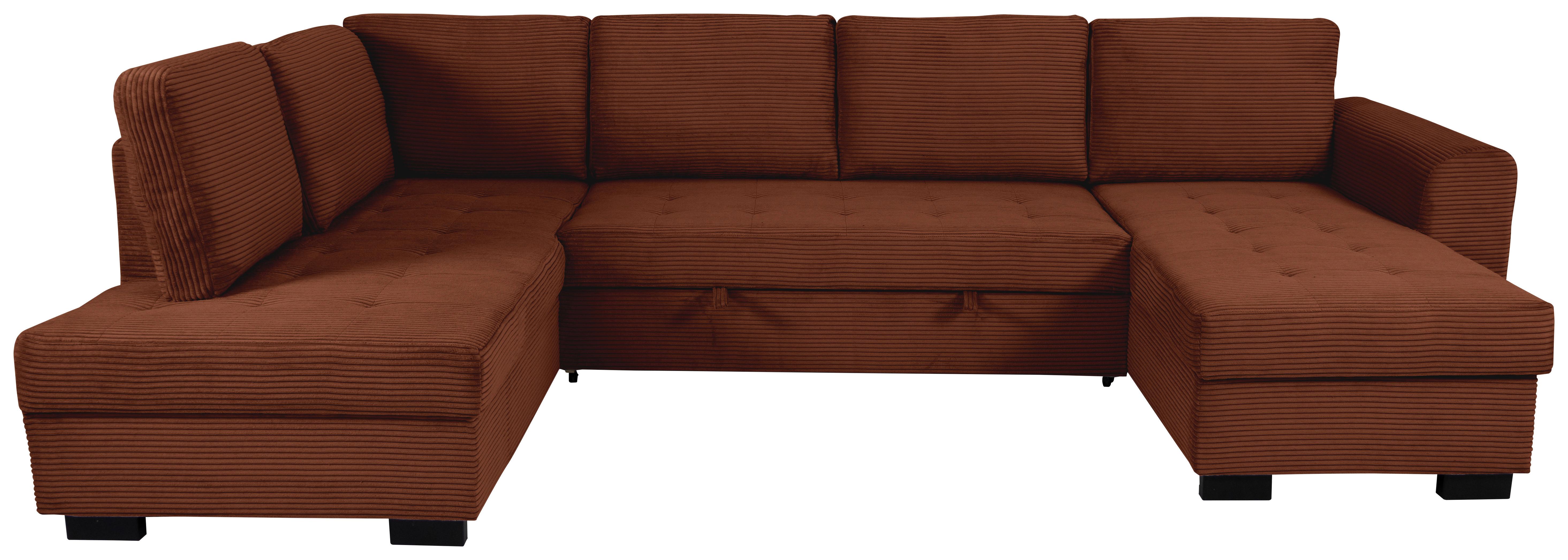 Souprava U MALTE, levá, červenohnědý manšestr - černá/červenohnědá, Moderní, textil/plast (178/305/155cm) - Based