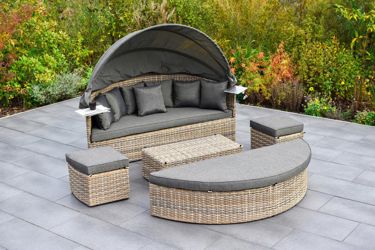 Gartenmuschel Riva Premium Relaxinsel - Naturfarben/Grau, MODERN, Kunststoff/Metall (180/145/183cm) - Gardenson