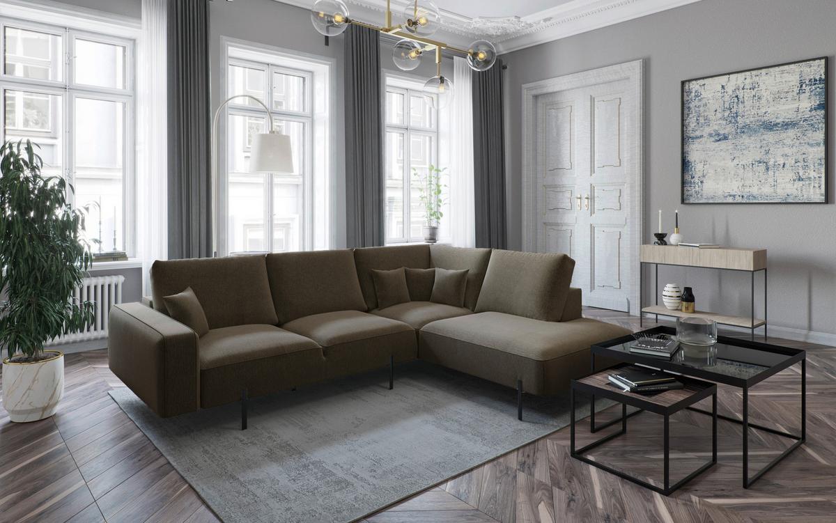 Ecksofa Celaya Braun S: 280x223 cm - Schwarz/Braun, Design, Textil (280/223/223cm) - Livetastic