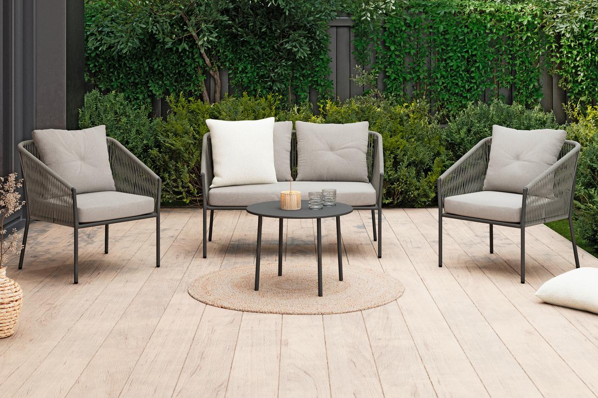 ZAHRADNÍ SADA REINI - šedá/tmavě šedá, Moderní, kov/textil (120/74/68cm) - Mömax