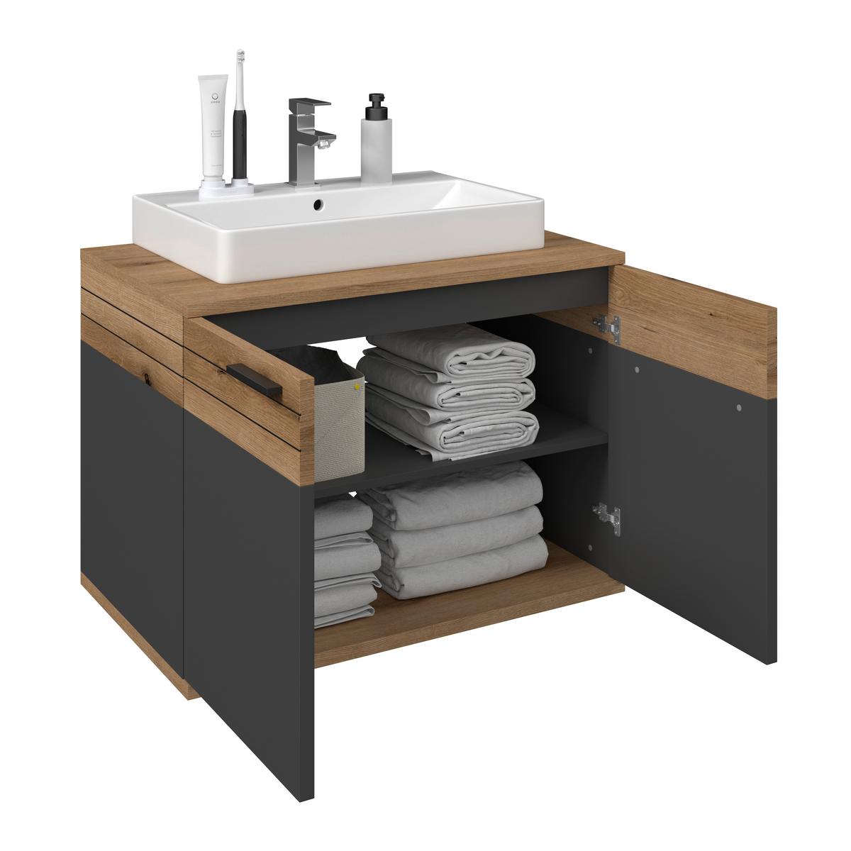 Waschbecken mit Unterschrank Cotia Catlu B: 80 cm - Eichefarben/Anthrazit, MODERN, Keramik/Holzwerkstoff (80/57/48cm) - James Wood