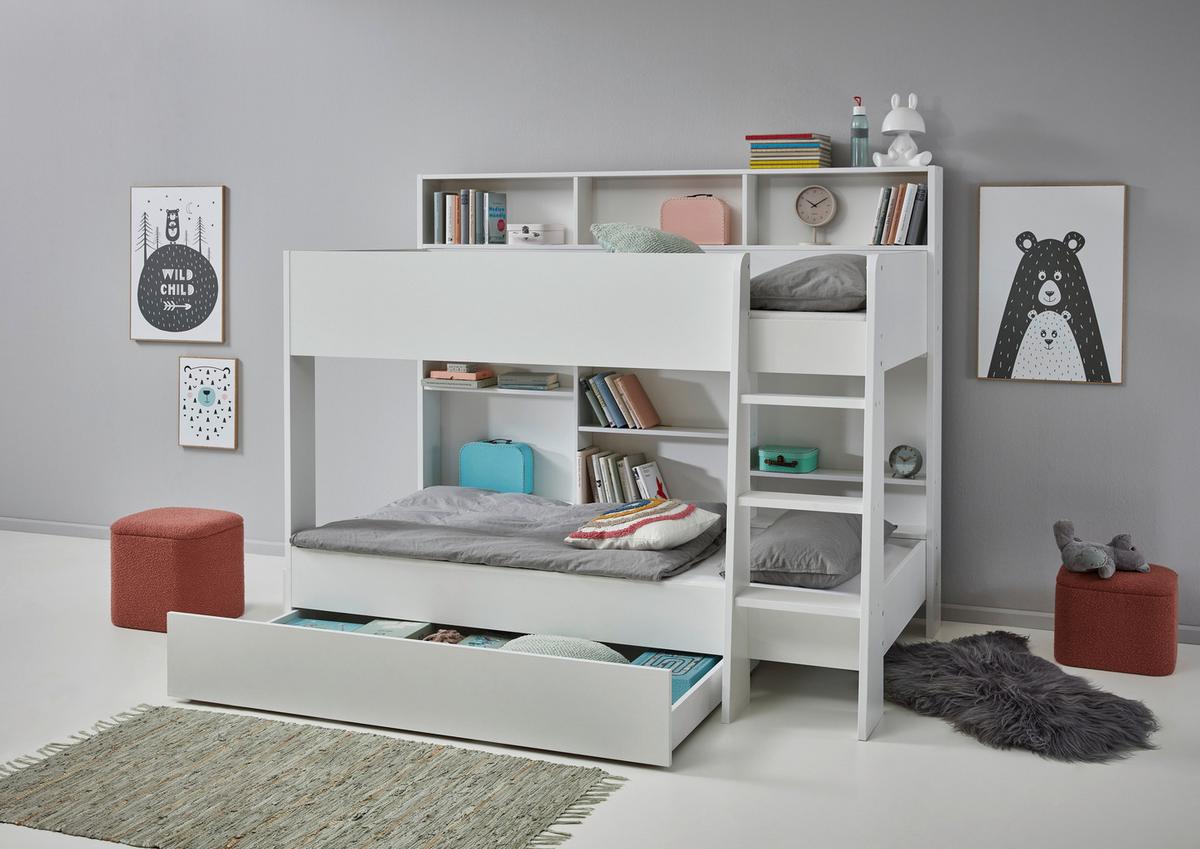 Etagenbett Sely Weiß Dekor, Lf: 90x200 Cm - Weiß, KONVENTIONELL, Holzwerkstoff (90/200cm)