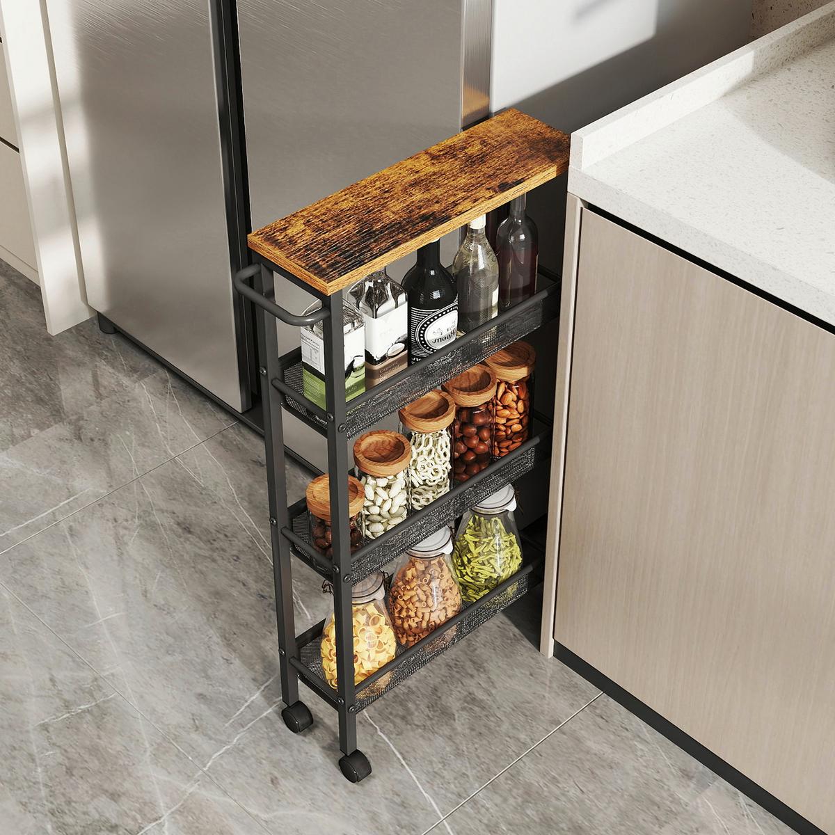 Servierwagen Rolling Cart - Schwarz/Braun, MODERN, Holzwerkstoff/Metall (45,4/13/77cm) - MID.YOU