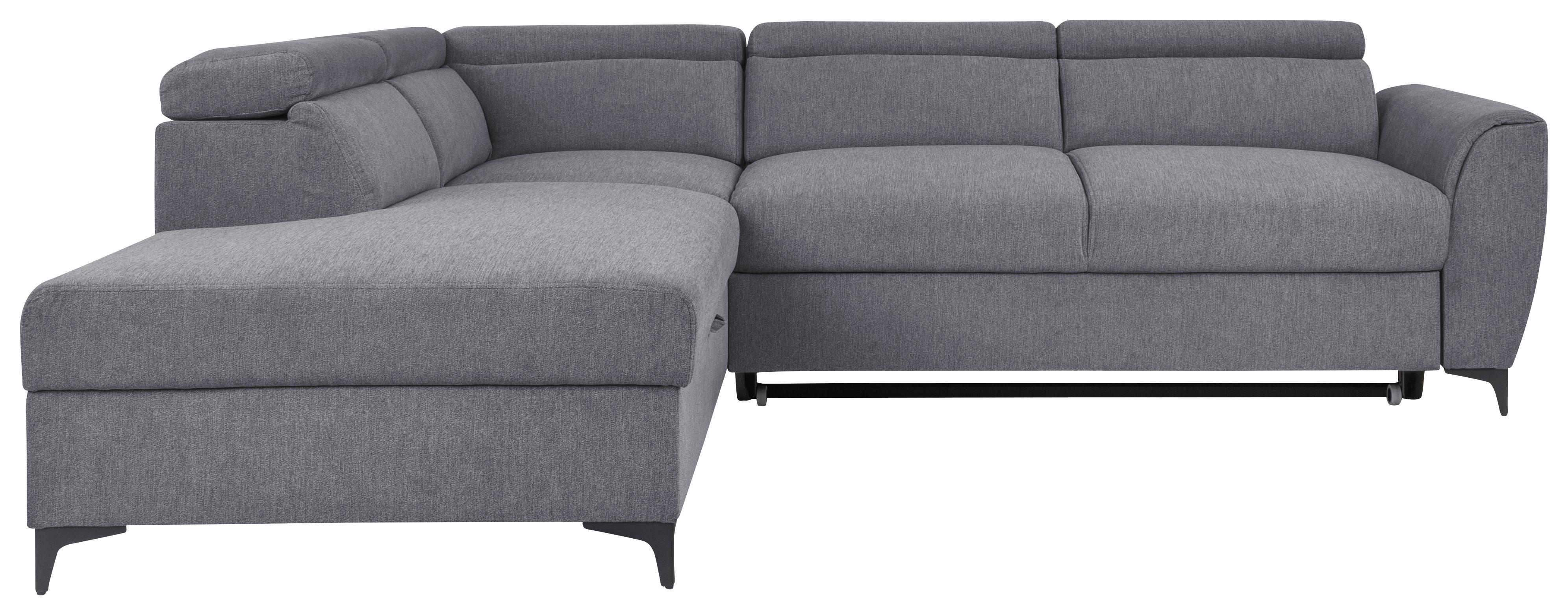 Ecksofa mit Bettkasten Lapis Velours Creme - Dunkelgrau/Schwarz, KONVENTIONELL, Textil (217/255cm) - MID.YOU