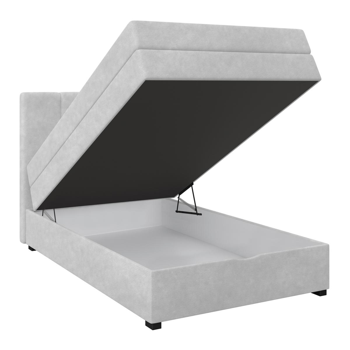 Boxspringbett mit Topper & Bettkasten 120x200 Lauro - Hellgrau/Schwarz, Trend, Textil (120/200cm)