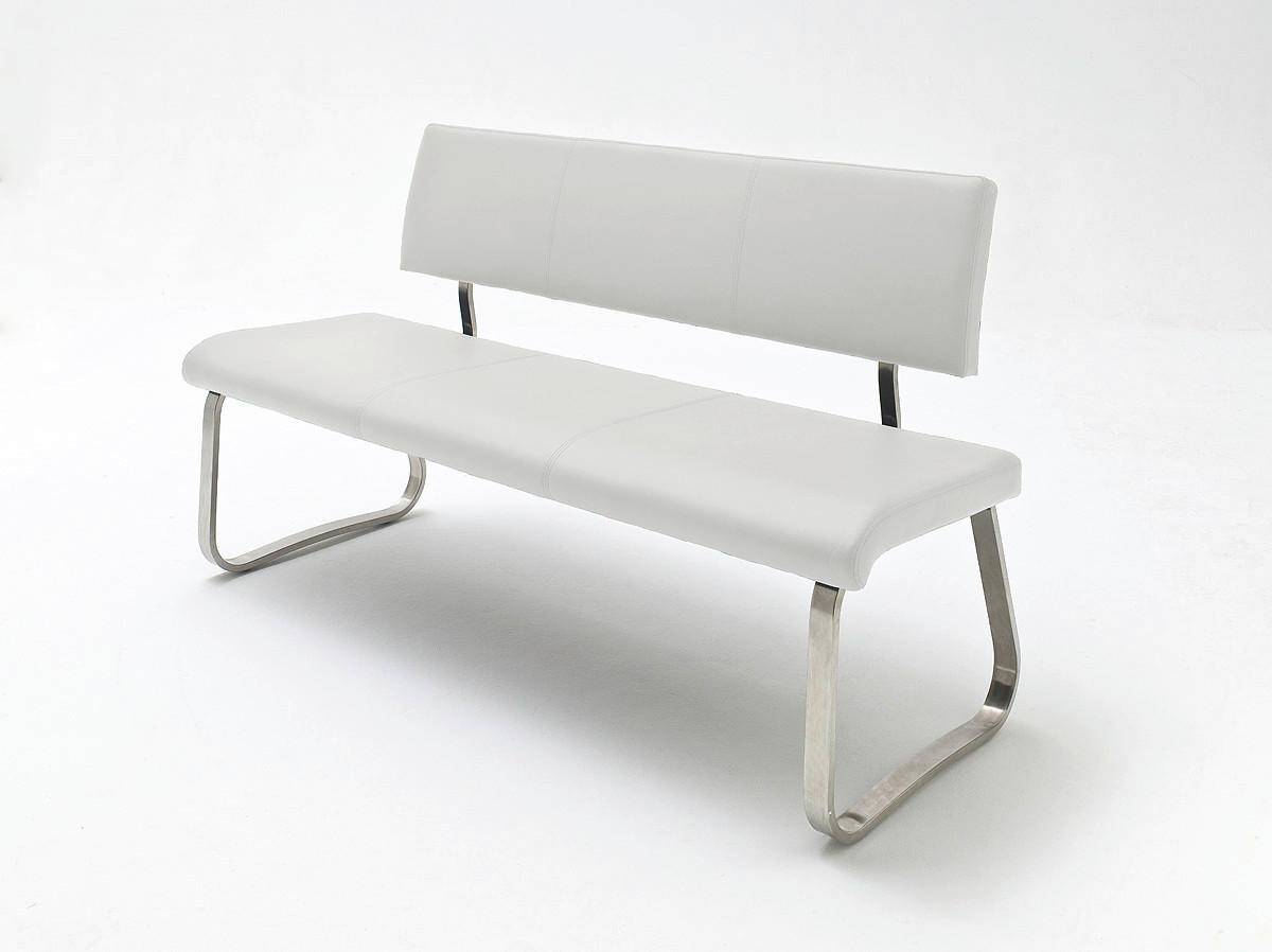 Sitzbank Arco Leder Weiß B: 155 cm - Edelstahlfarben/Weiß, Trend, Leder/Metall (155/86/59cm)