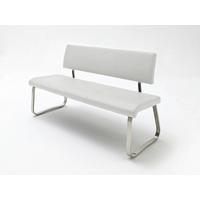 Sitzbank Arco Leder Weiß B: 155 Cm - Edelstahlfarben/Weiß, Trend, Leder/Metall (155/86/59cm)