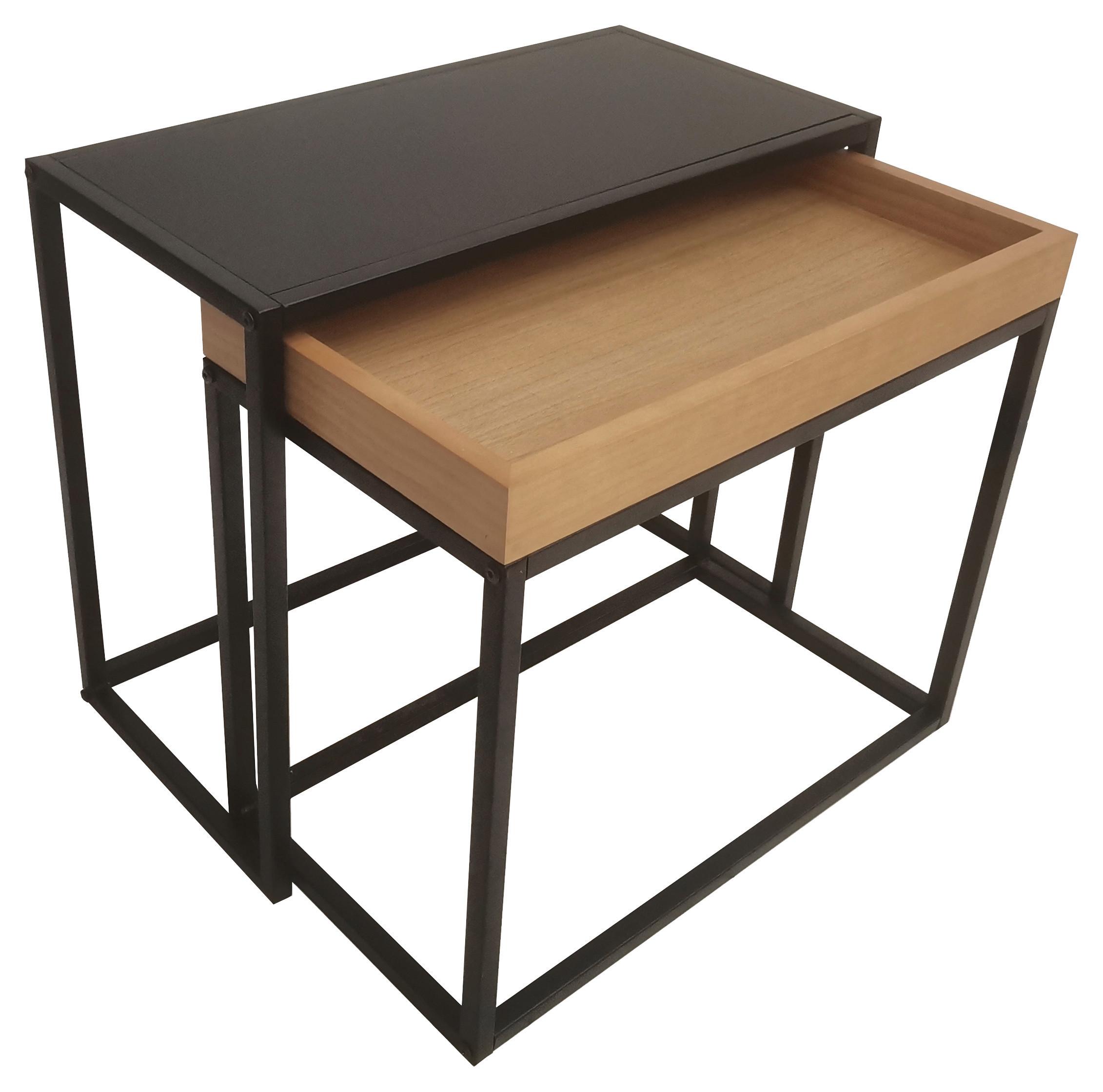 ODKLÁDACÍ STOLEK MIRELLA - černá/hnědá, Moderní, kov/dřevo (60-46/50-47/33-30cm)