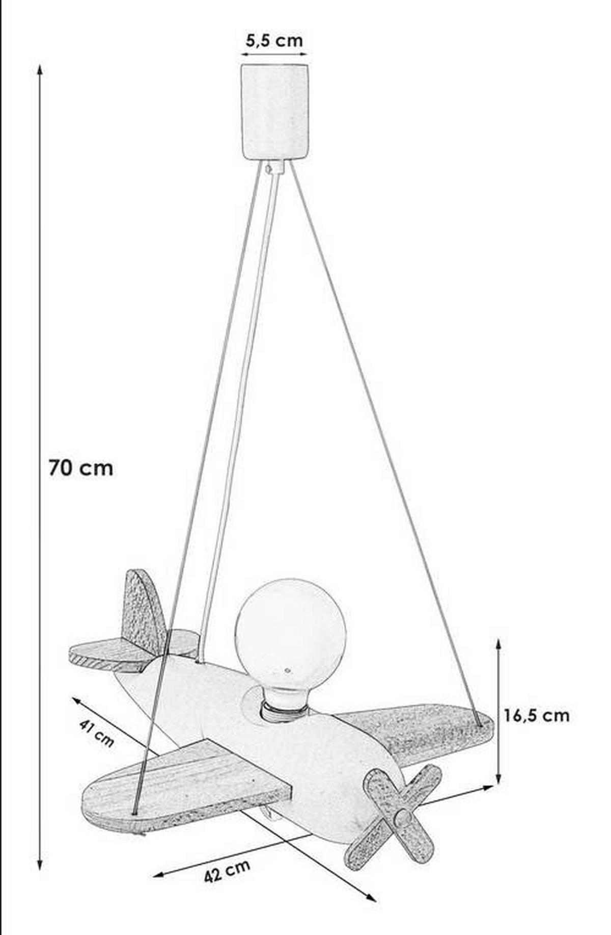 Kinderhängeleuchte Flugzeug H: 75 cm 1-Flammig - Naturfarben/Grau, Basics, Holz (42/41/75cm)