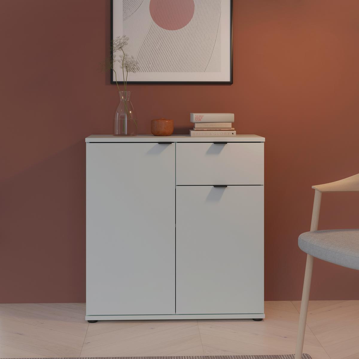 Komoda Ganymede, světle šedá, š: 80cm - černá/světle šedá, Moderní, kov/kompozitní dřevo (80,1/82,3/34,1cm)