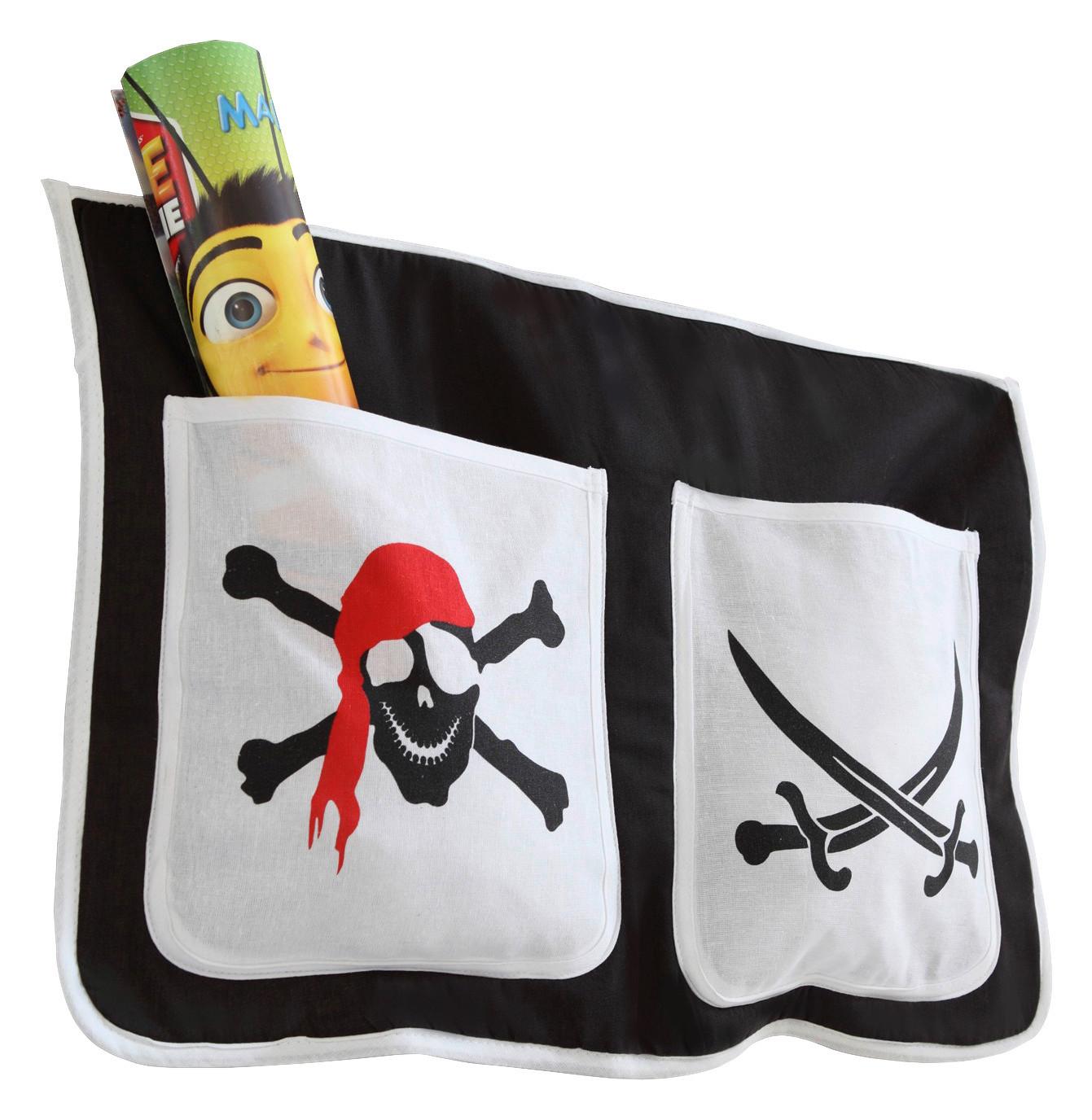 Betttasche aus Biobaumwolle m. 2 Fächern, schwarz/Weiß