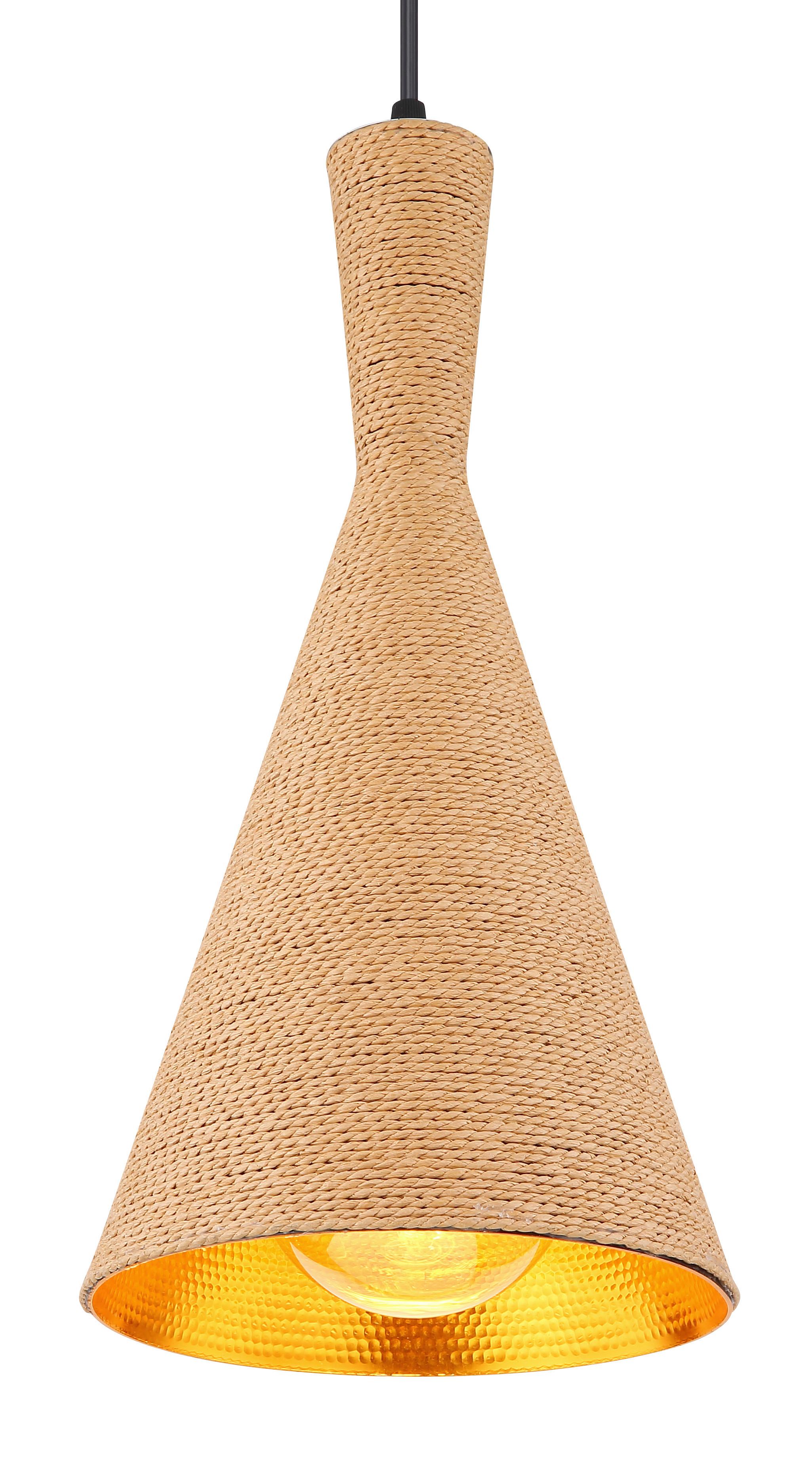 Hängeleuchte H: 140 cm 1-Flammig - Goldfarben/Schwarz, Natur, Textil/Metall (19/140cm) - Globo