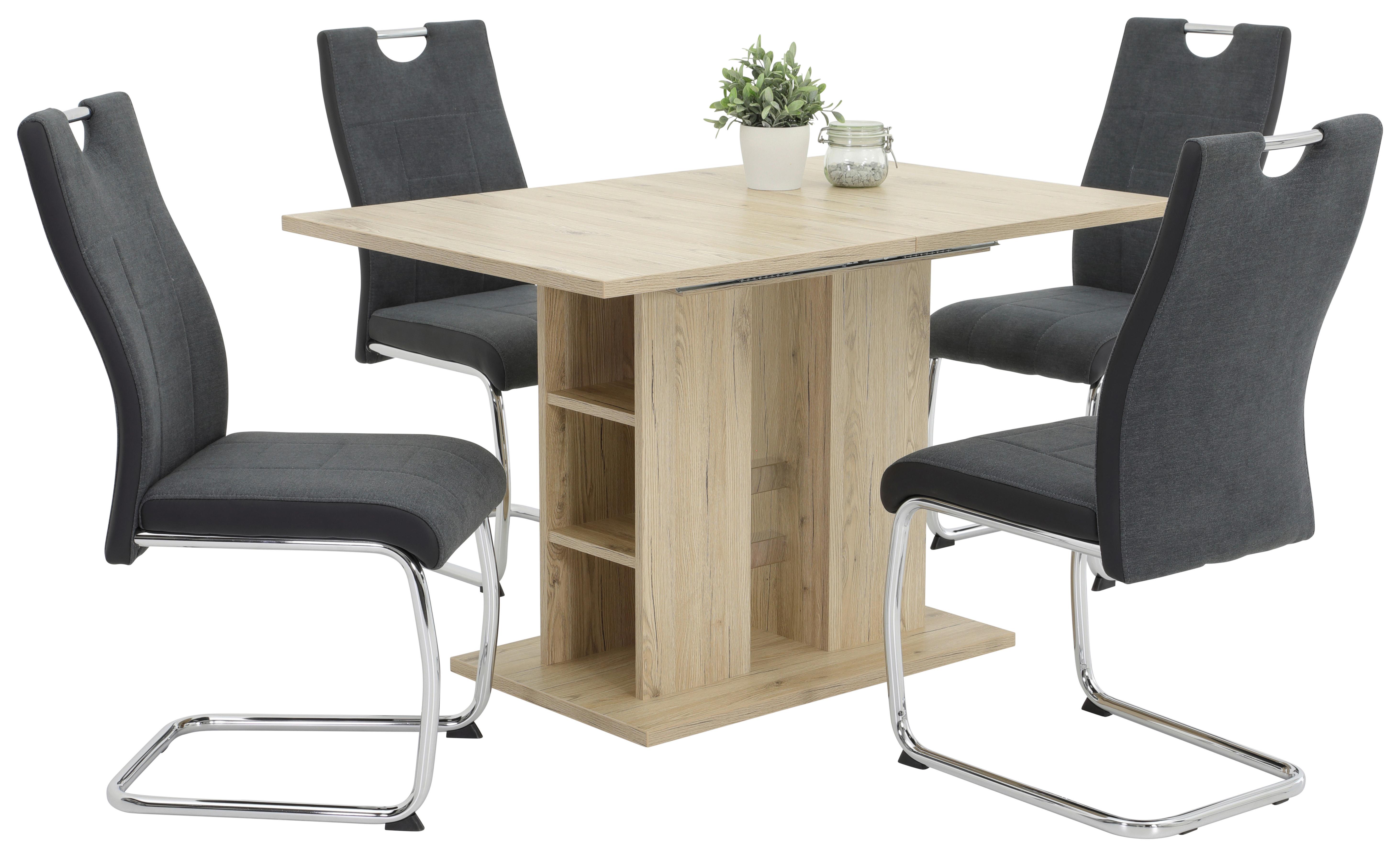 Essgruppe Alina G 5--Teilig. Hellbraun/Anthrazit - Chromfarben/Hellbraun, MODERN, Holzwerkstoff/Textil (120-160/80/76cm) - MID.YOU